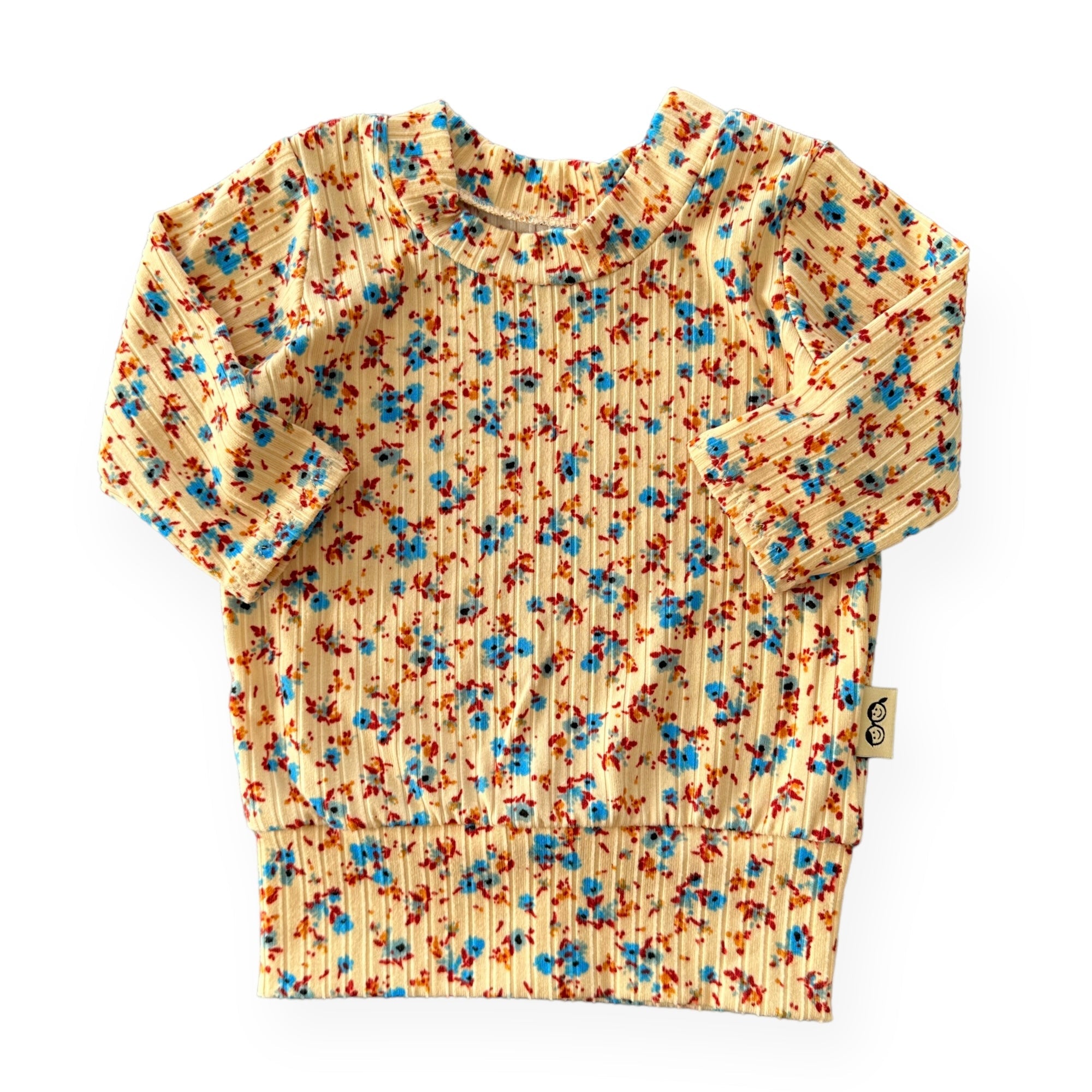 Dainty Floral On Yellow Ribbed Lounge Top