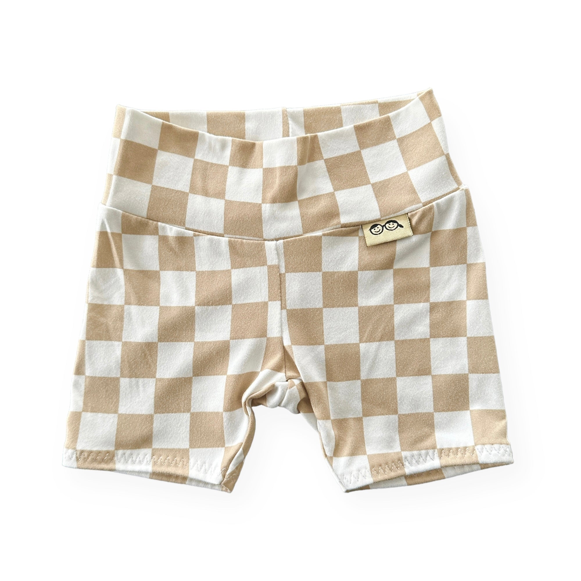 Taupe Retro Checkered Biker Shorts