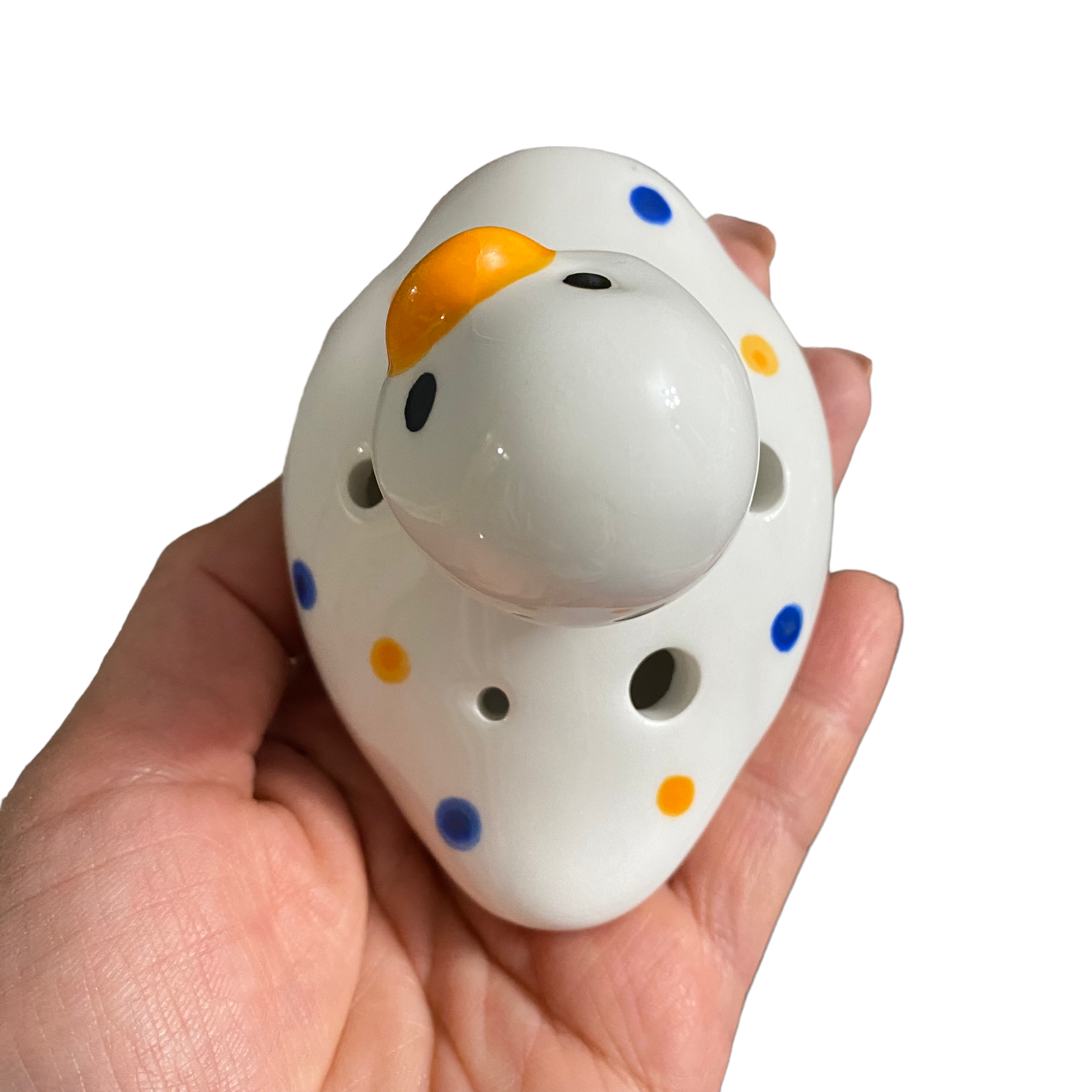 Ceramic Duck Ocarina White With Spots