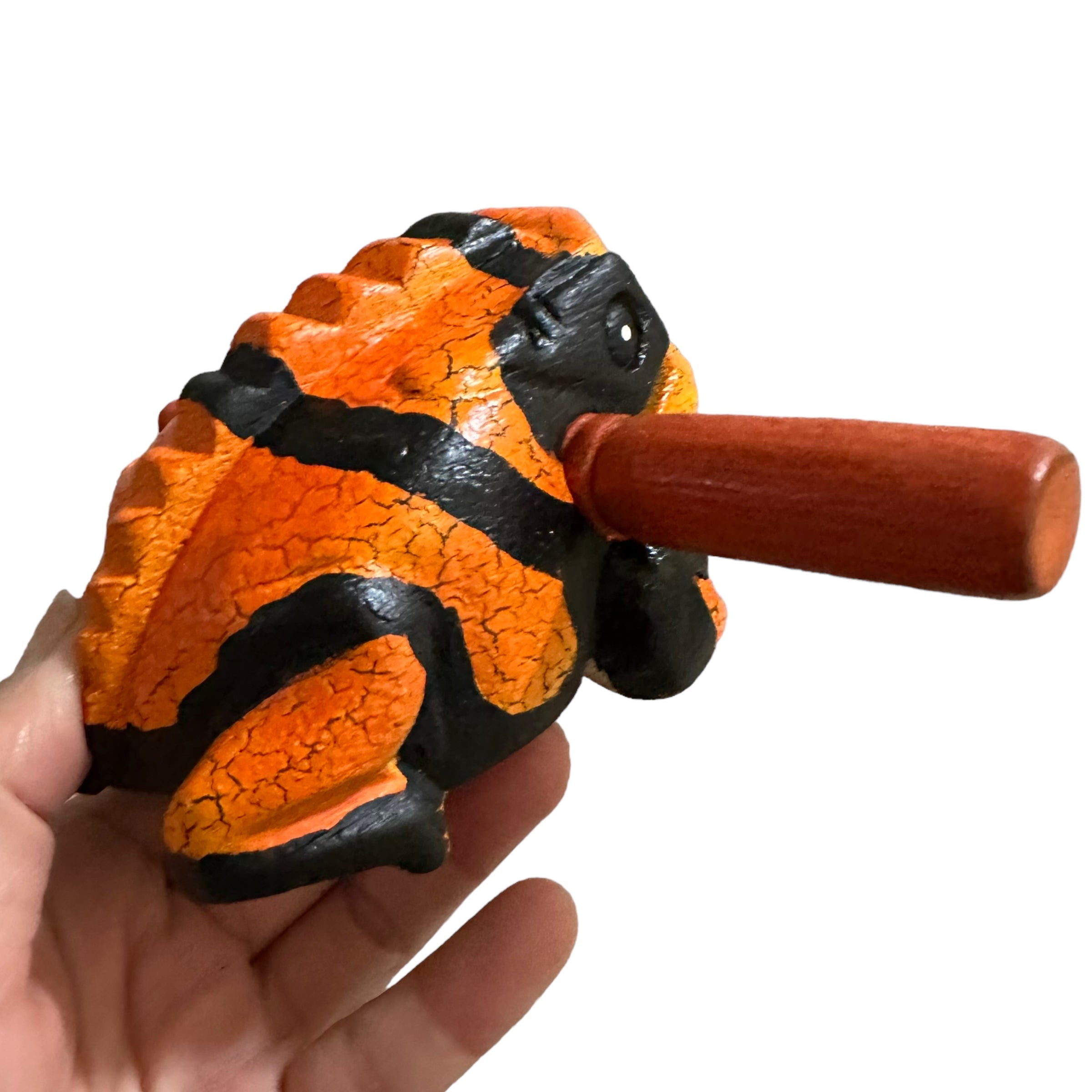 4" Wooden Musical Frog - Orange Dart Design (percussion Instrument)
