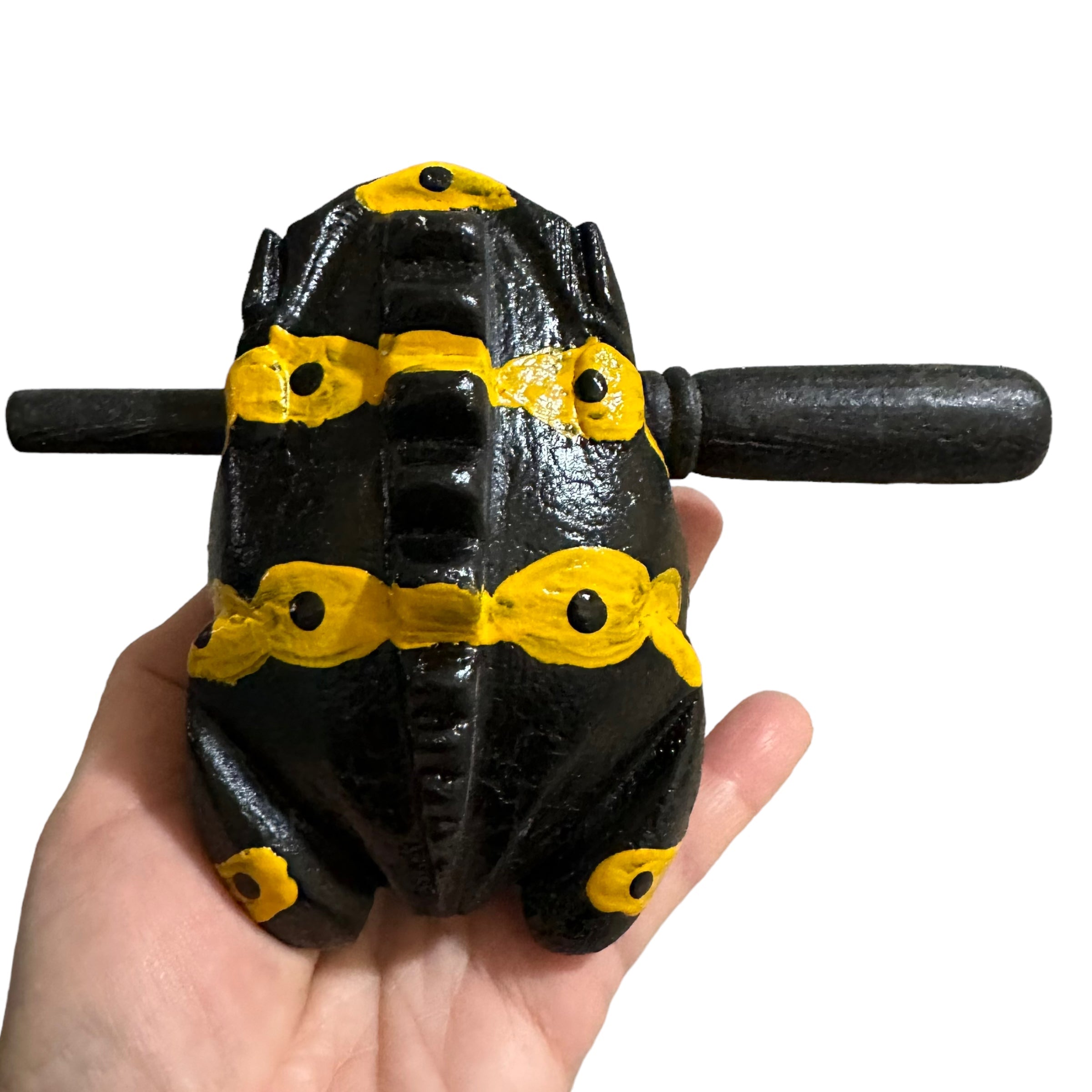 4" Wooden Musical Frog - Yellow Dart Design (percussion Instrument)