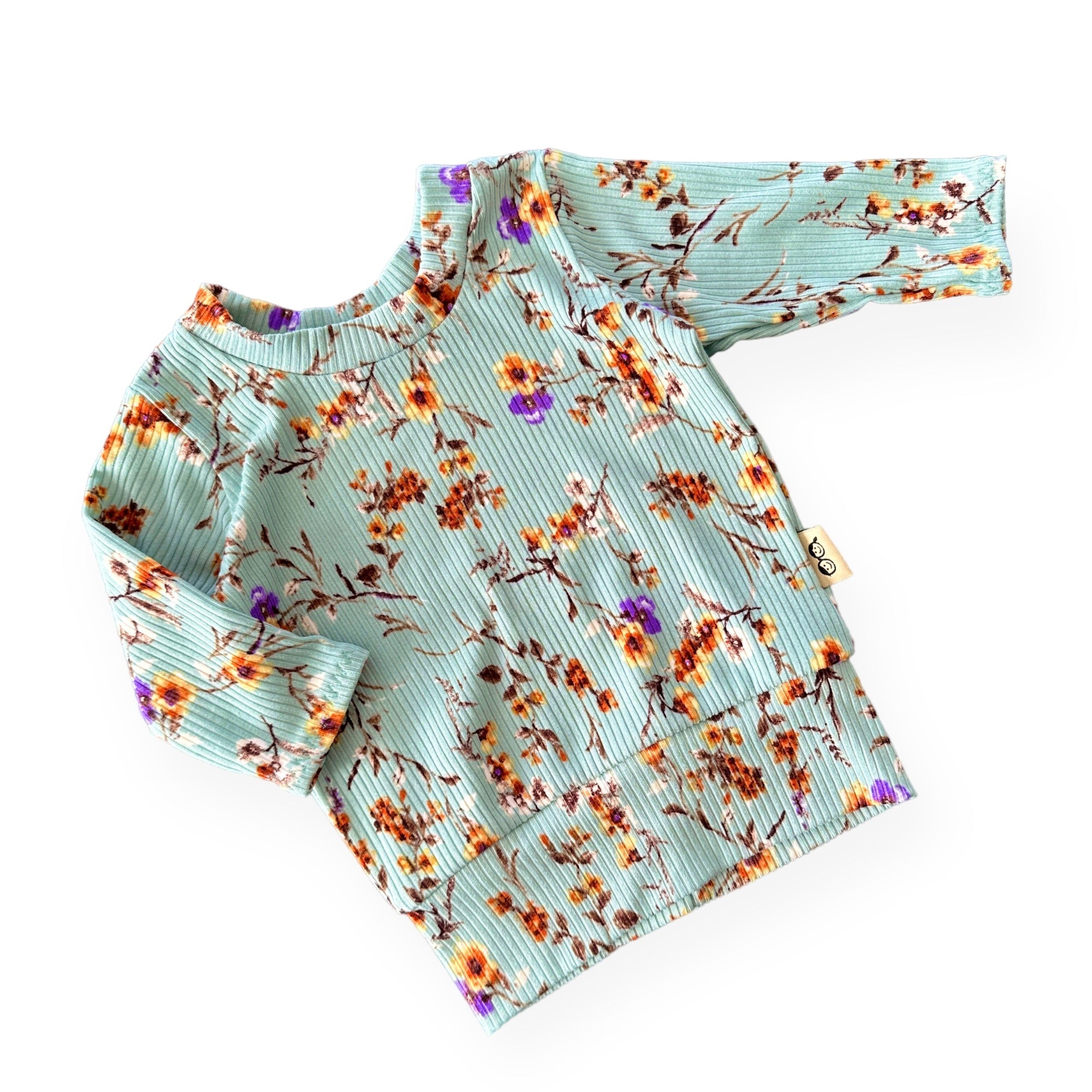 Dried Floral On Sage Ribbed Lounge Top