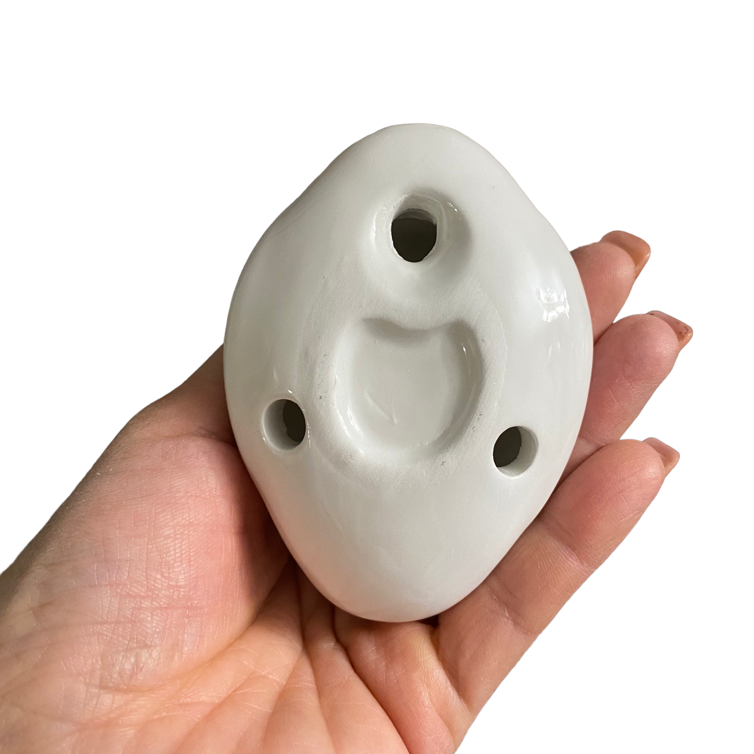 Ceramic Duck Ocarina White With Spots