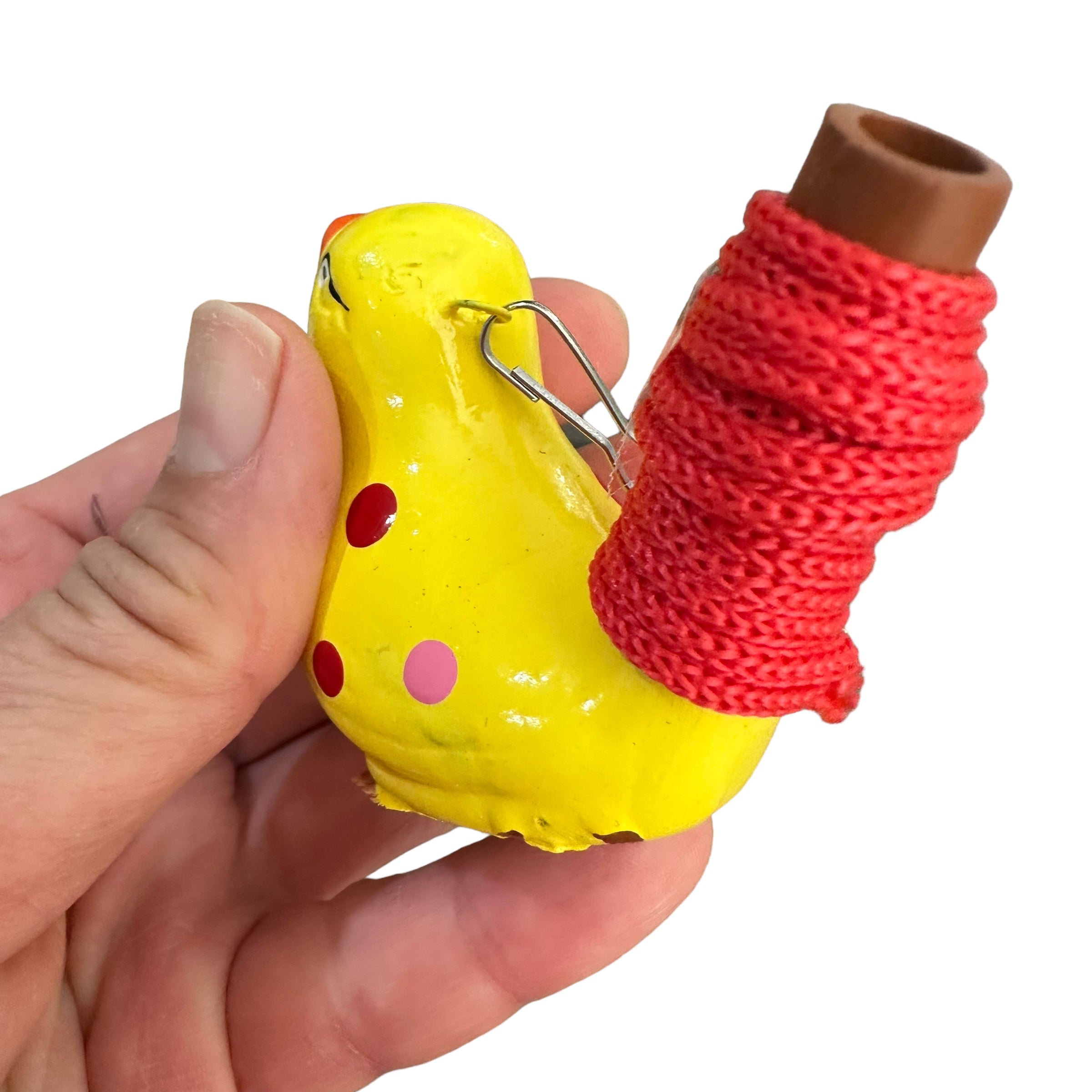 Clay Water Whistle Bird (yellow With Dots)