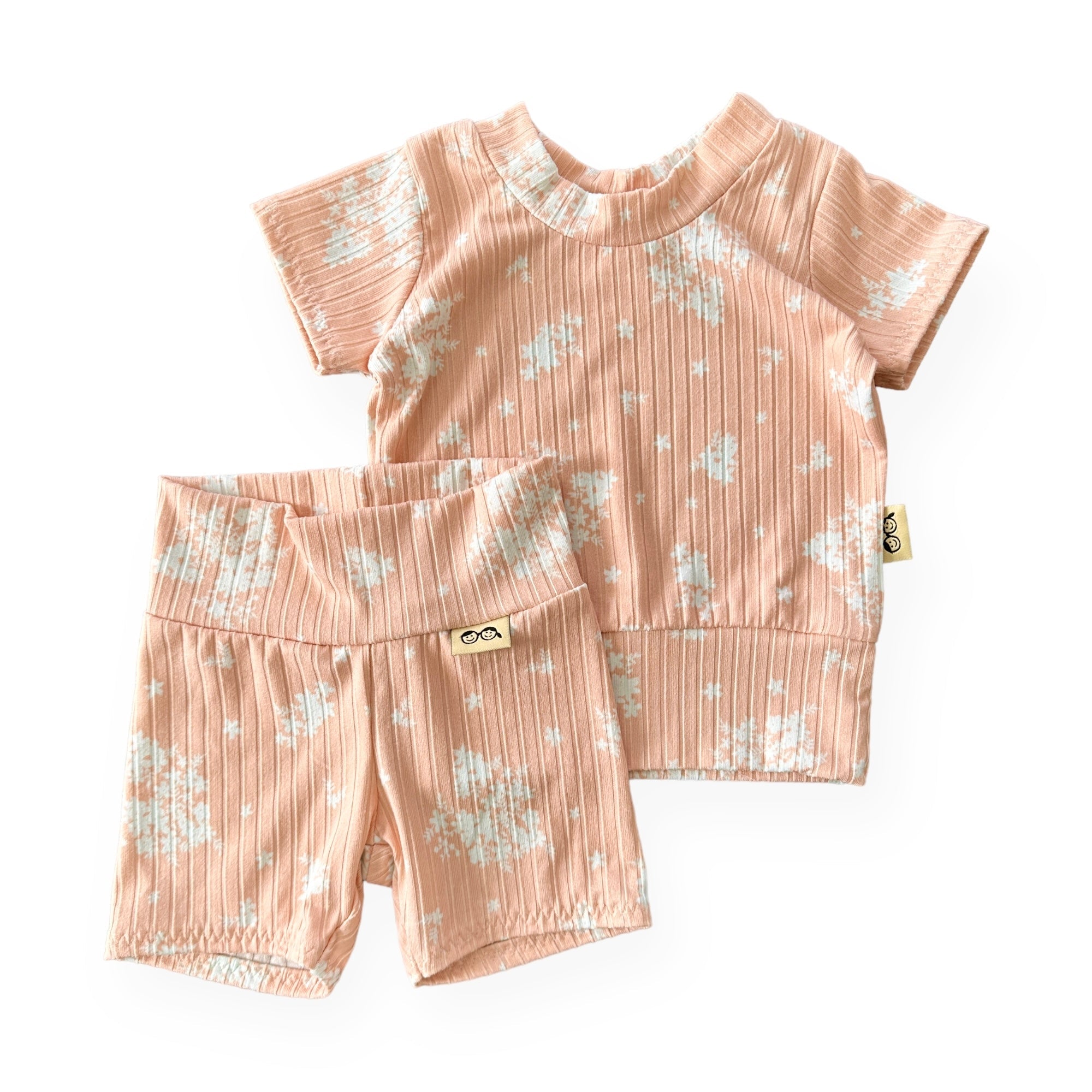 Minimal Floral Blush Ribbed Biker Shorts Lounge Set