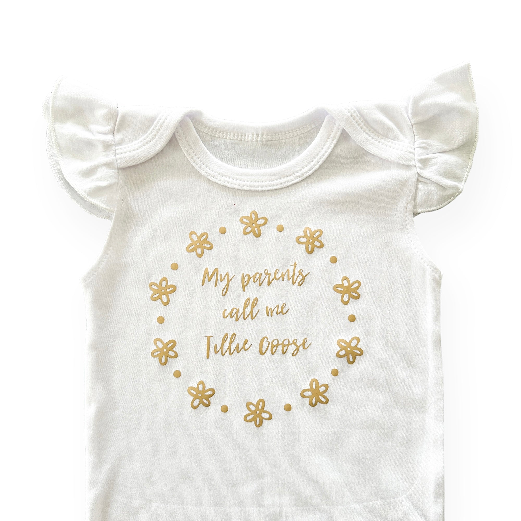 My Parents Call Me Custom Flutter Sleeve White Bodysuit