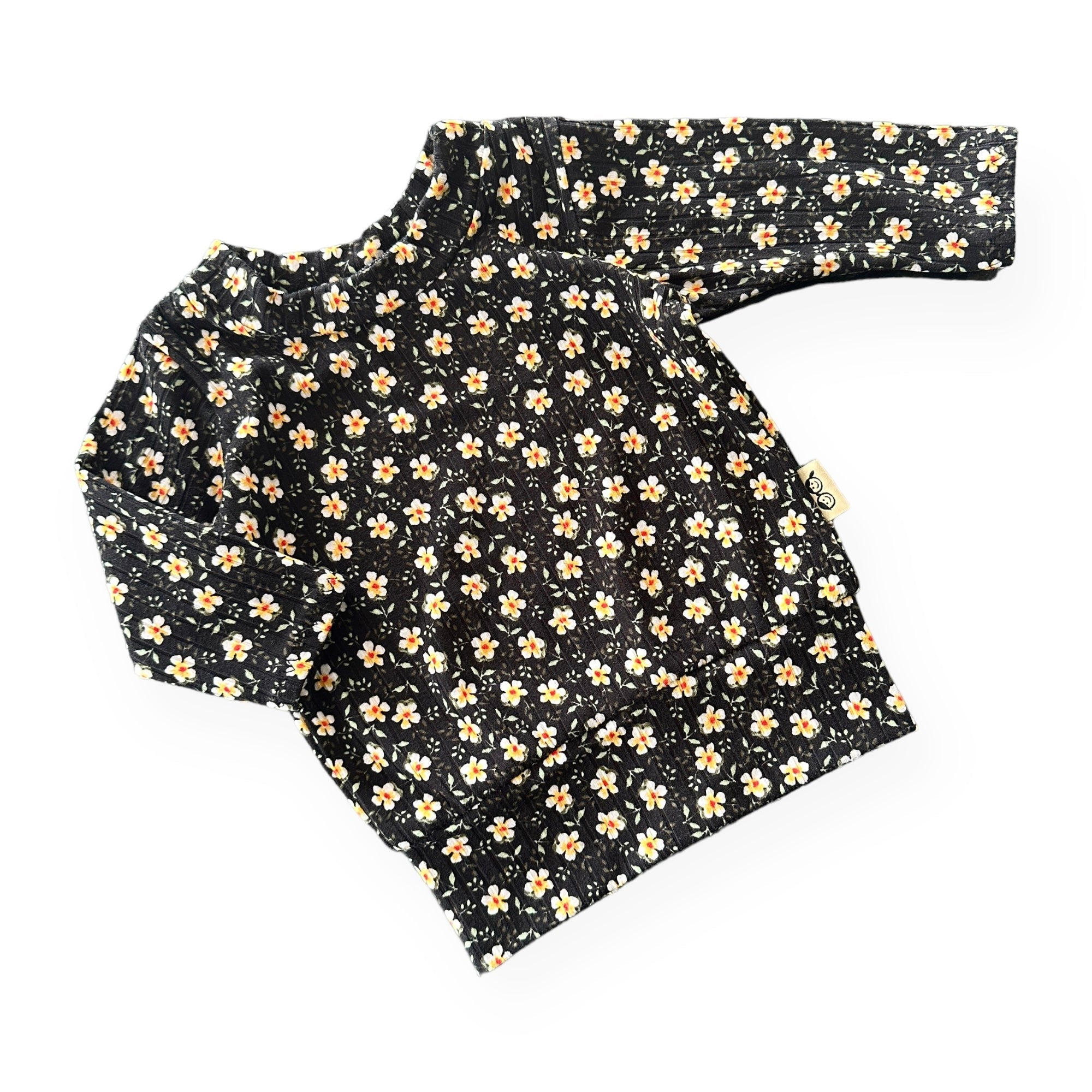 Dainty Floral Black Ribbed Lounge Top
