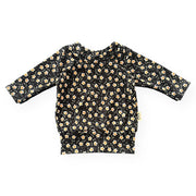 Dainty Floral Black Ribbed Lounge Top