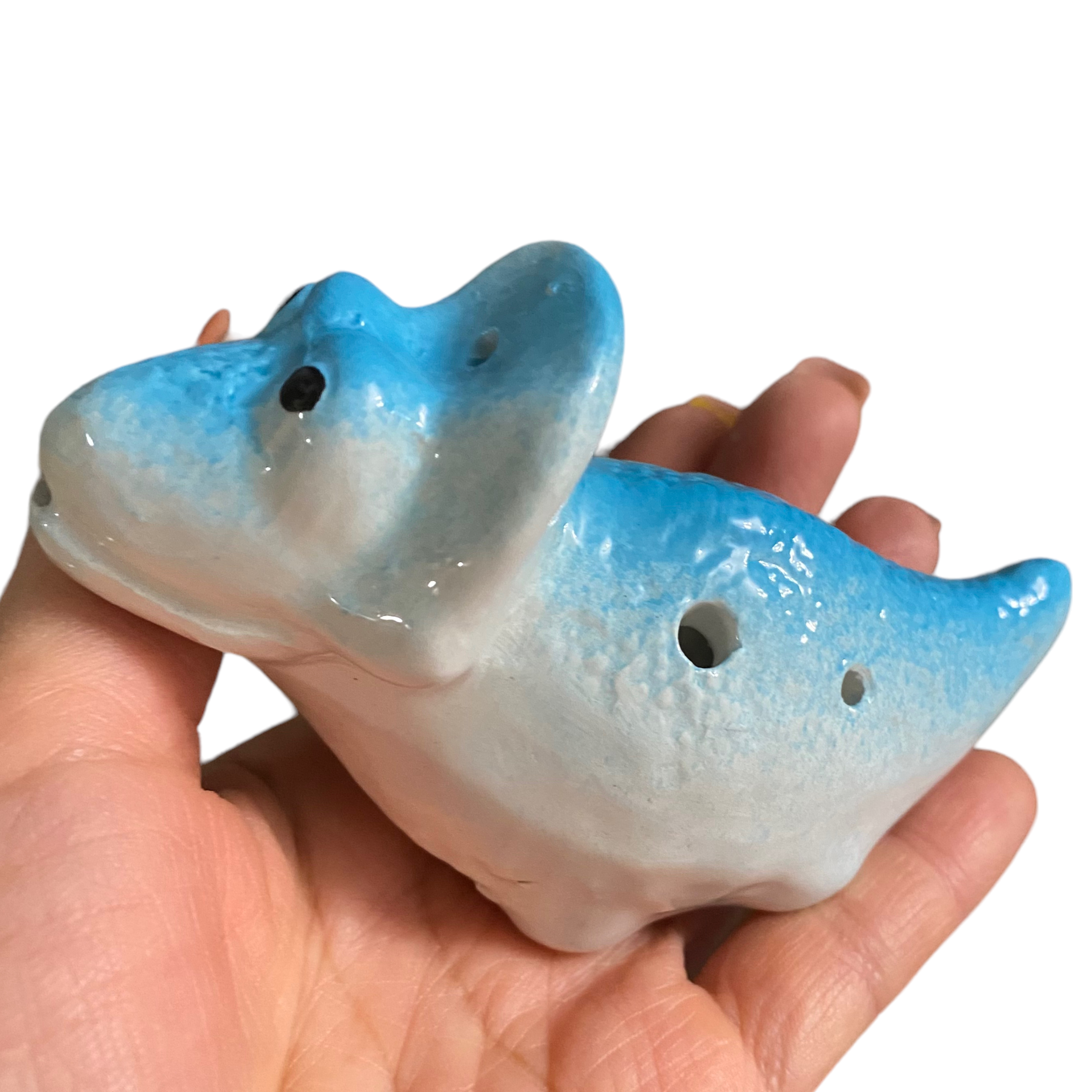 Ceramic Dinosaur Ocarina Blue