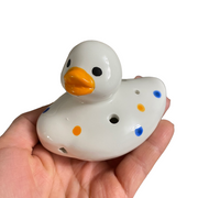 Ceramic Duck Ocarina White With Spots