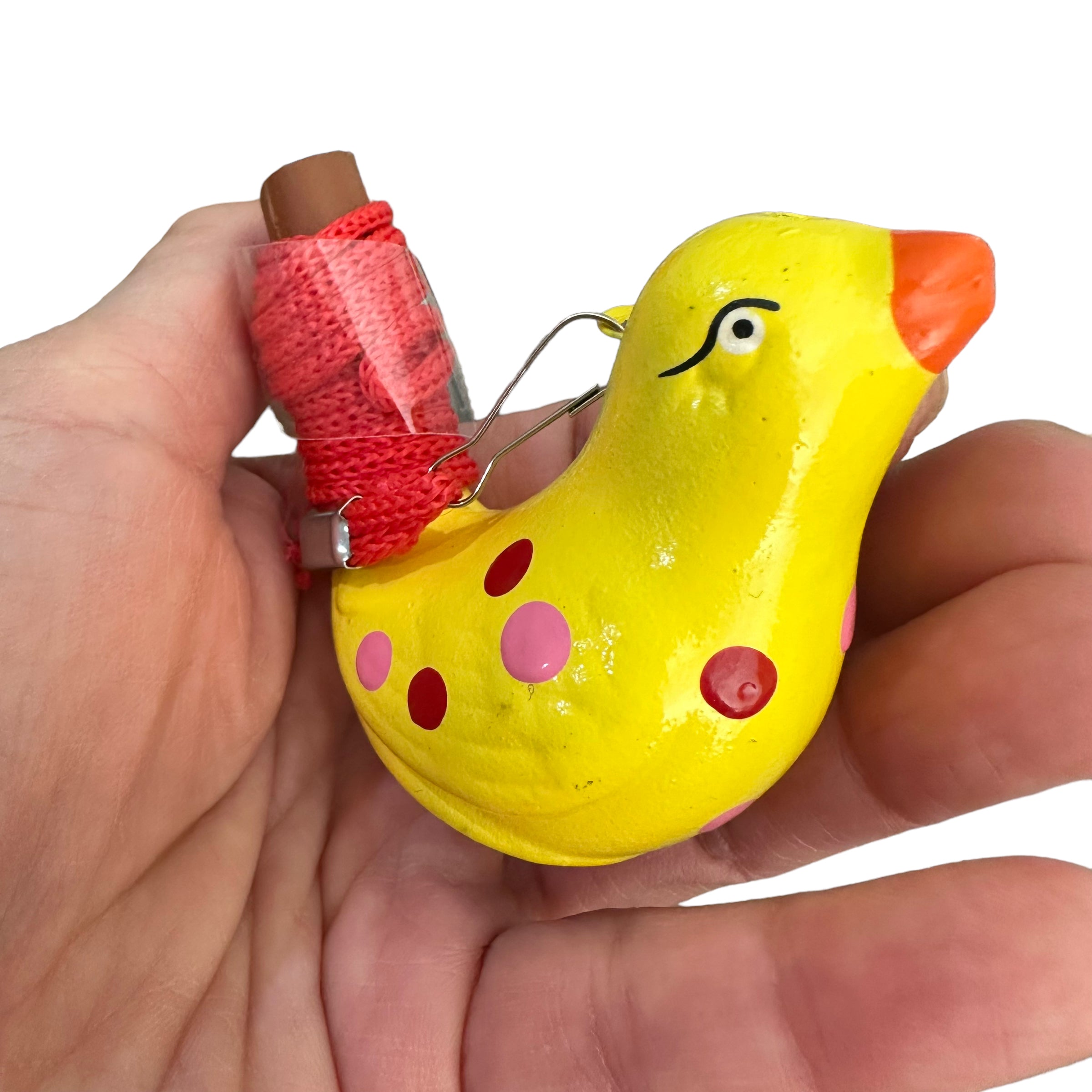 Clay Water Whistle Bird (yellow With Dots)
