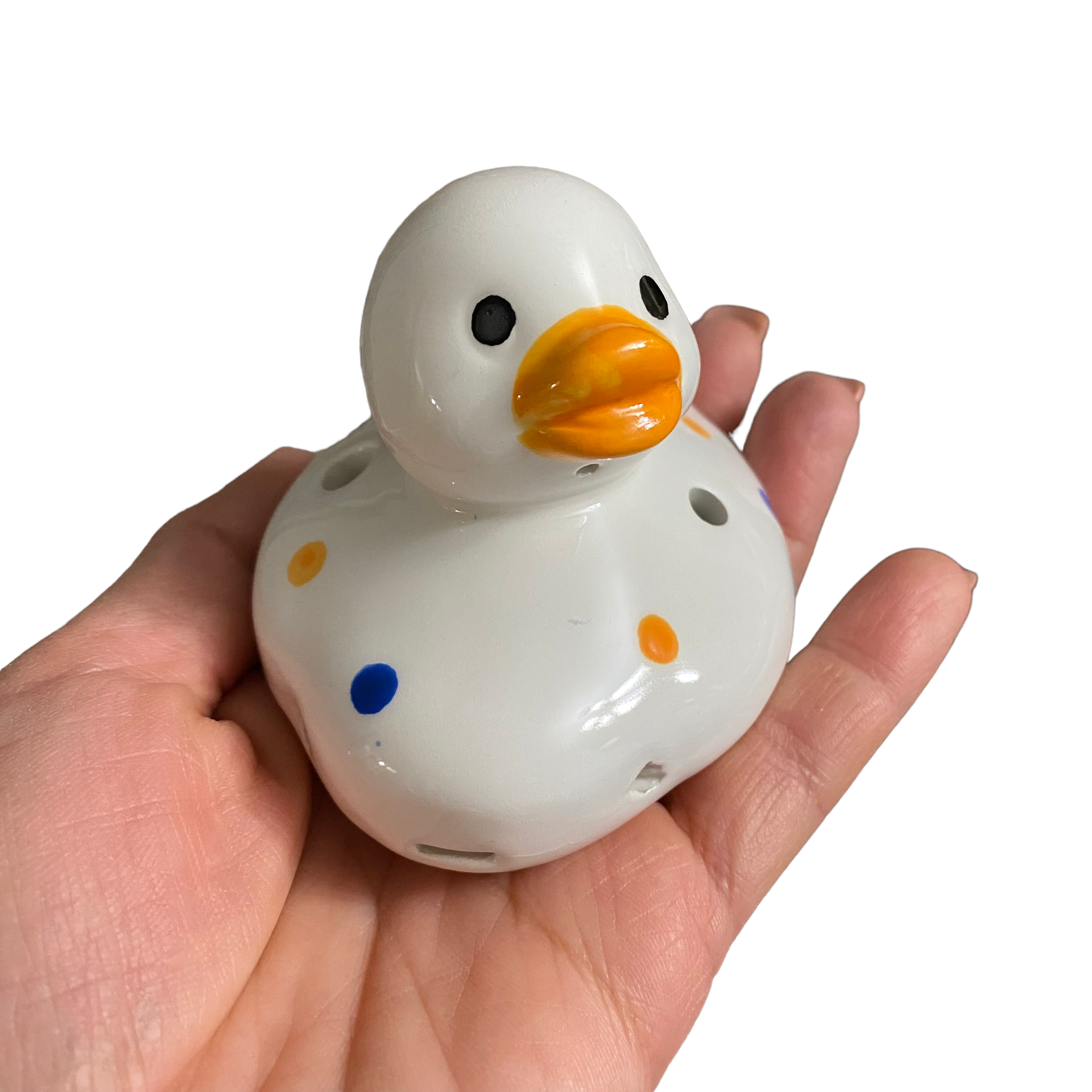 Ceramic Duck Ocarina White With Spots