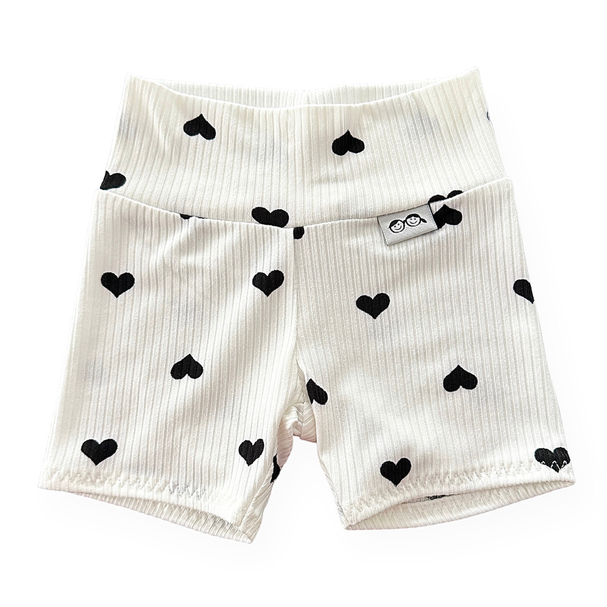 Flipped Black Hearts On White Ribbed Biker Shorts Lounge Set