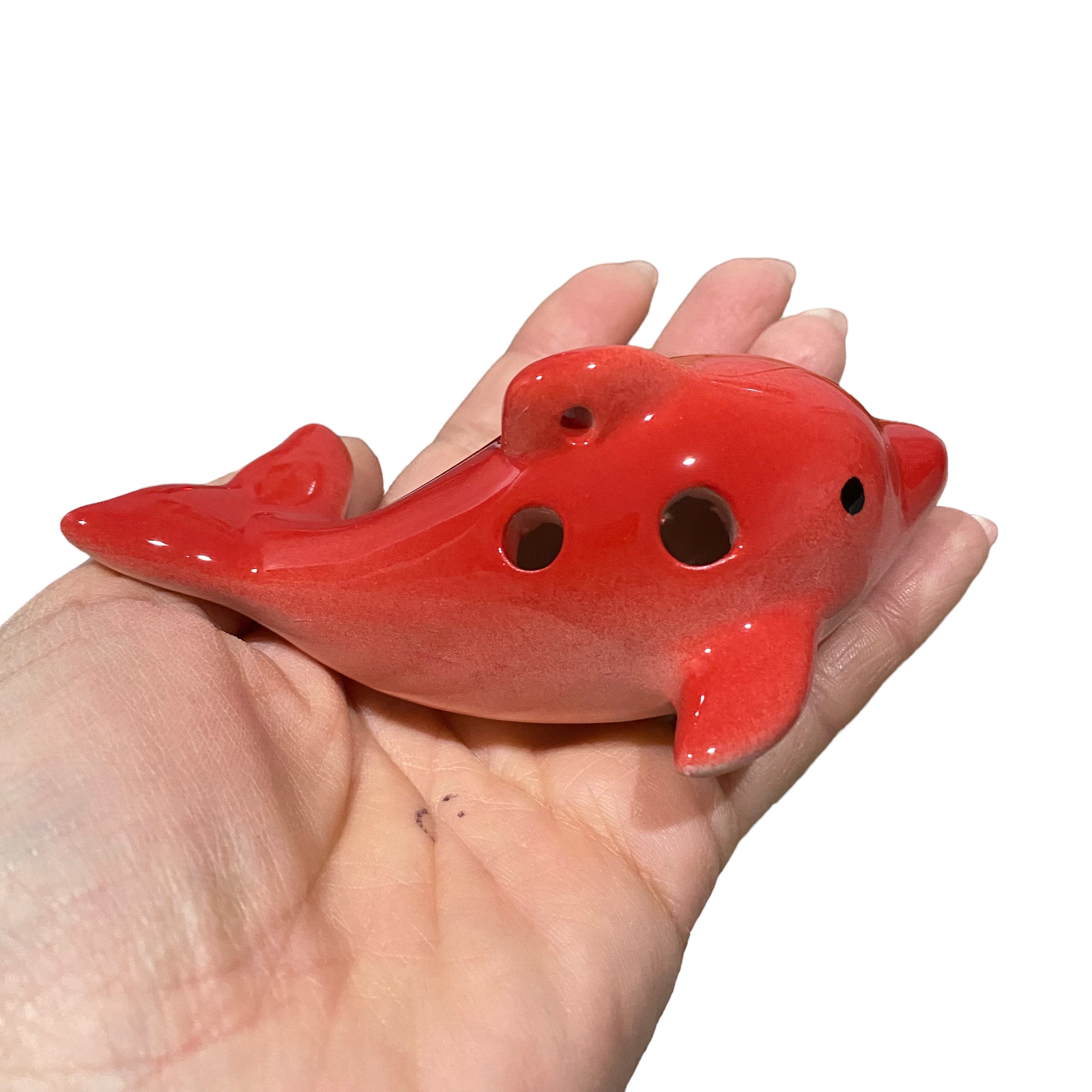 Happy Ceramic Dolphin Ocarina Red