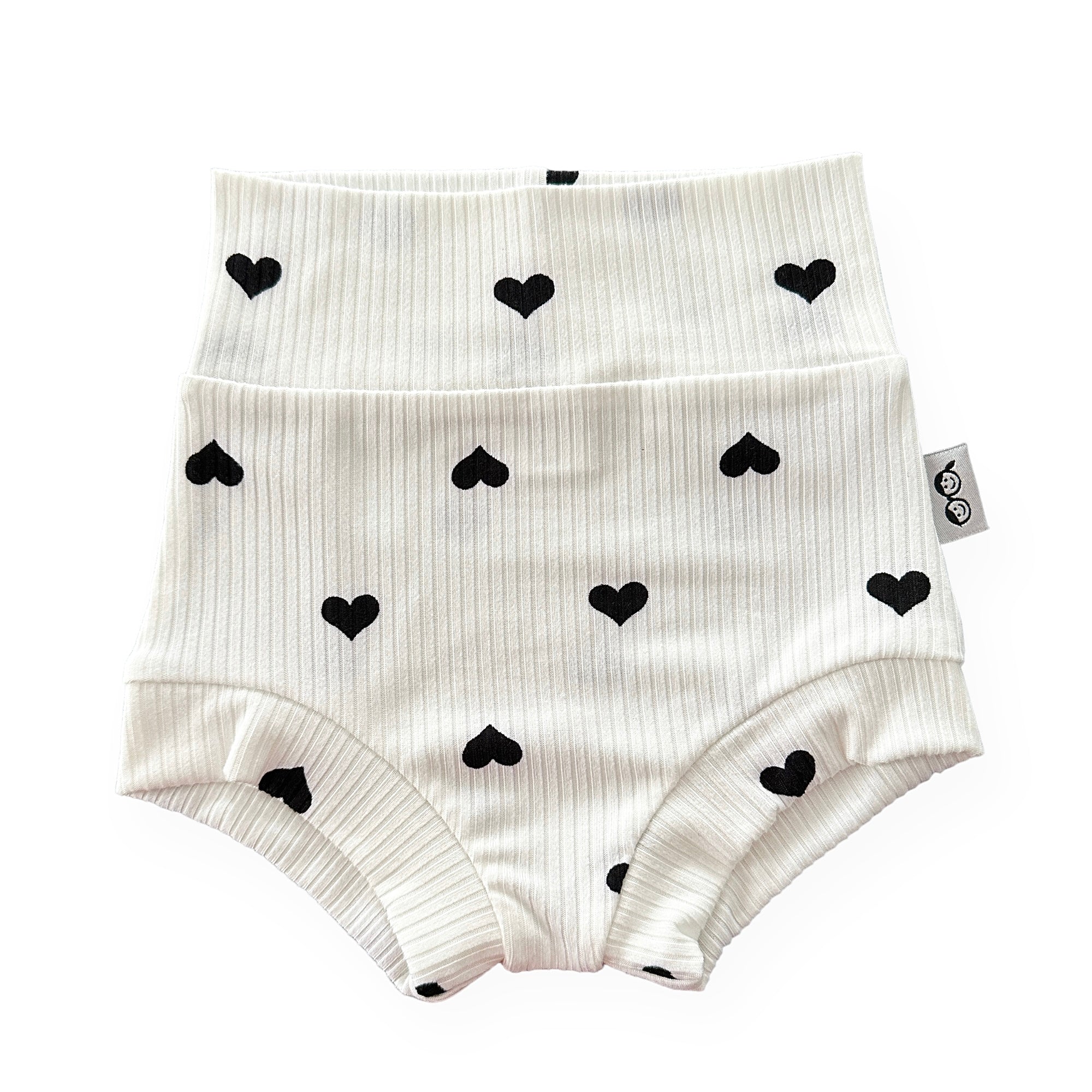 Flipped Black Hearts On White Ribbed Bummies