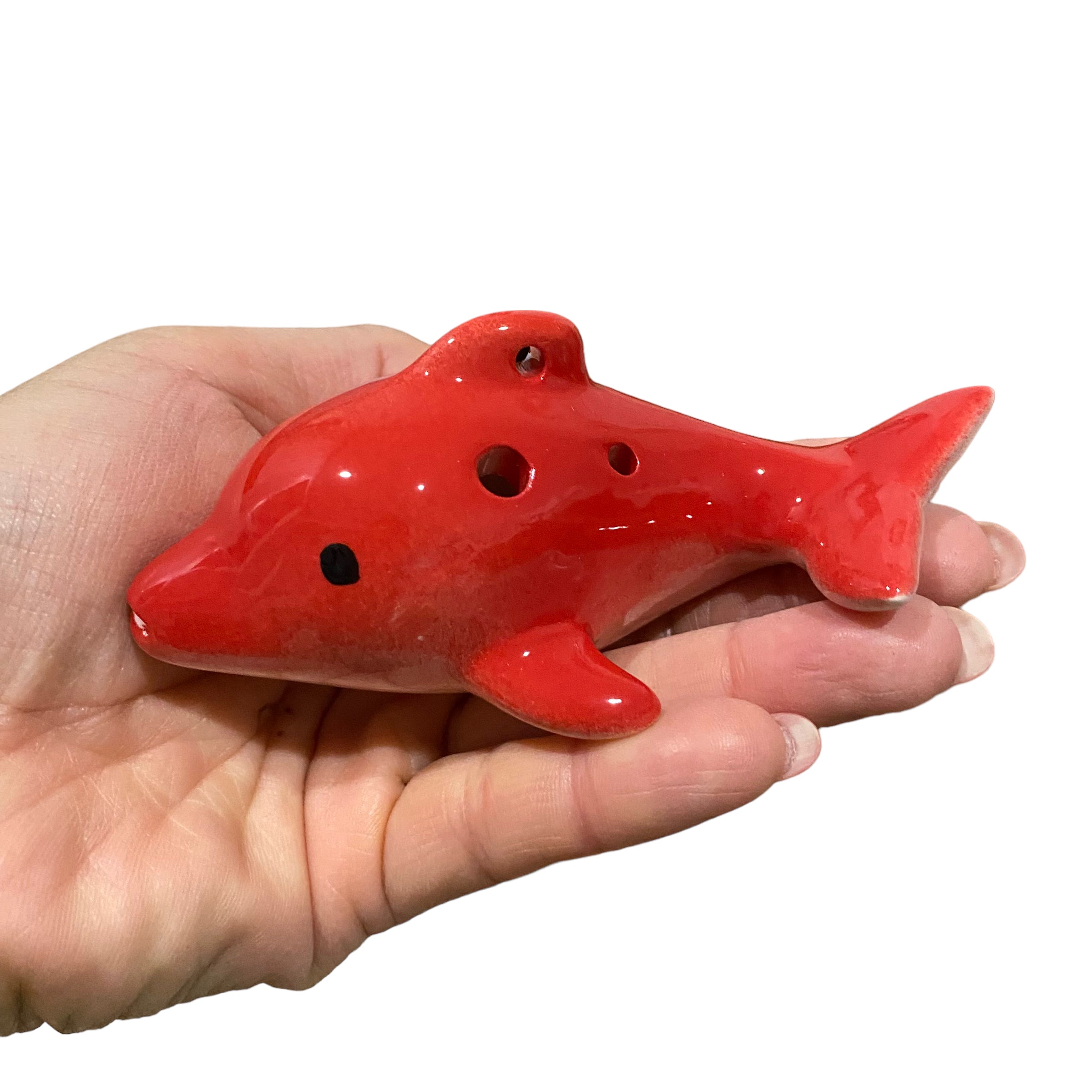 Happy Ceramic Dolphin Ocarina Red