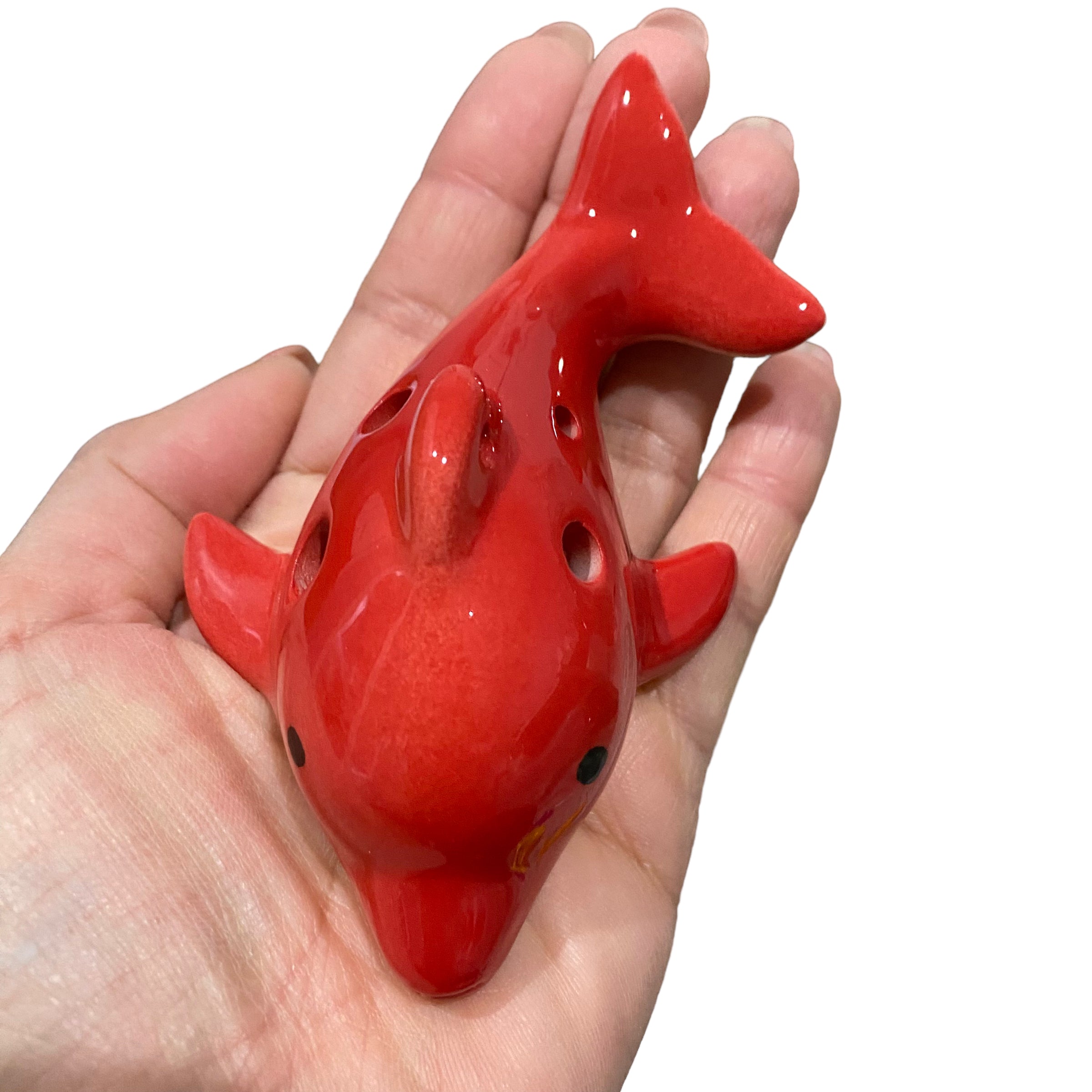 Happy Ceramic Dolphin Ocarina Red