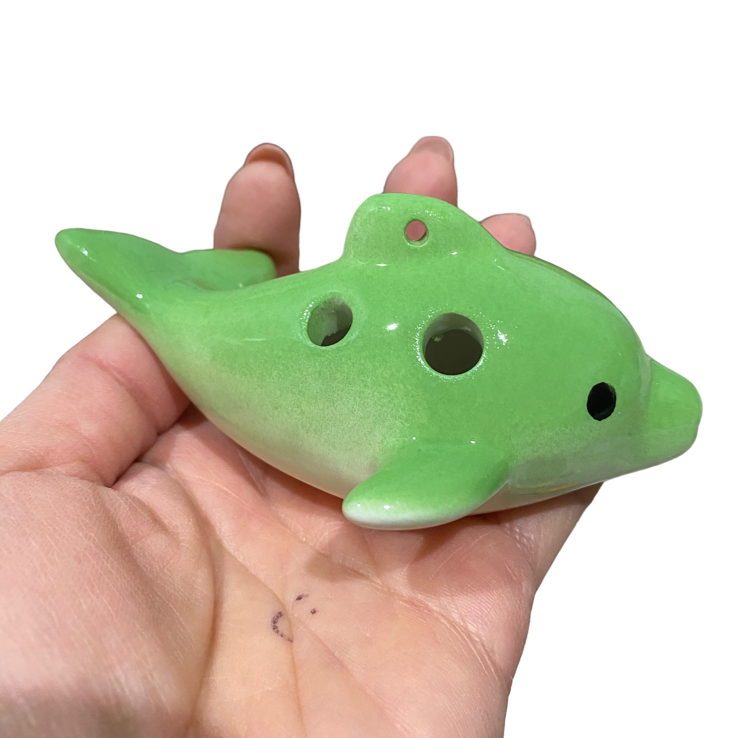 Happy Ceramic Dolphin Ocarina Green