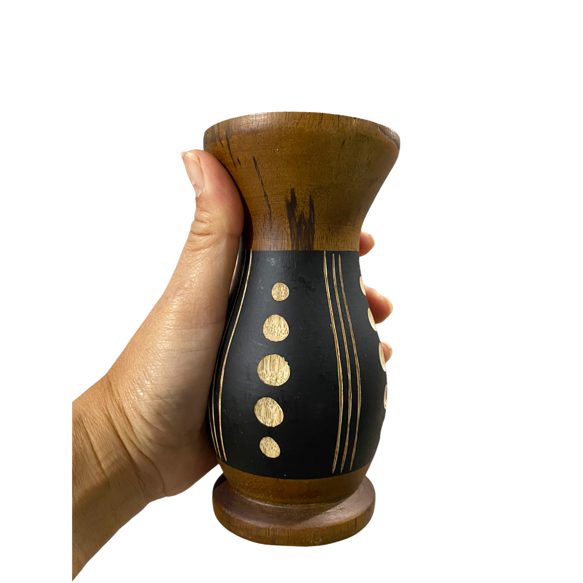 Handcrafted Mango Wood Vase Dots Style