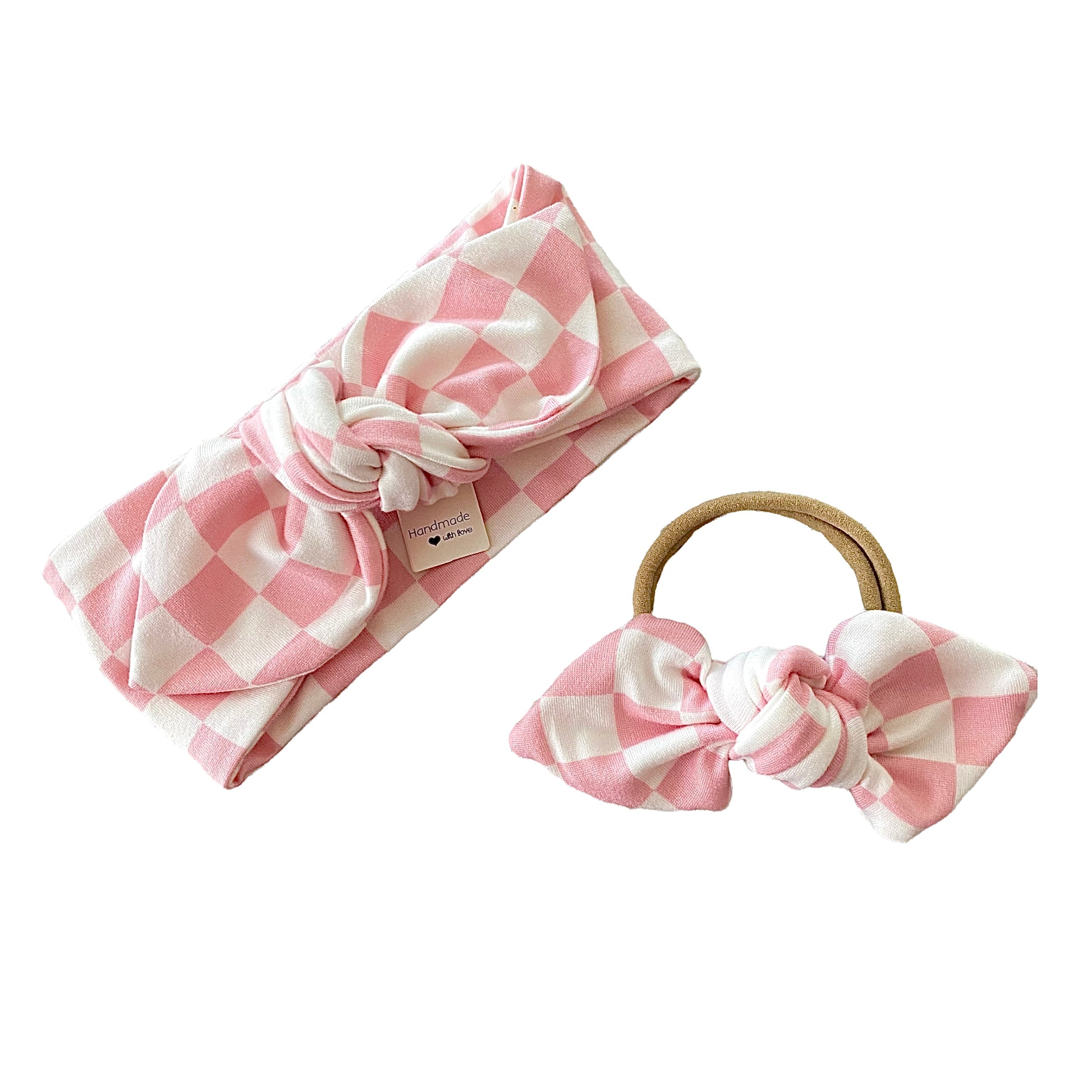Pink Retro Checkered Headbands