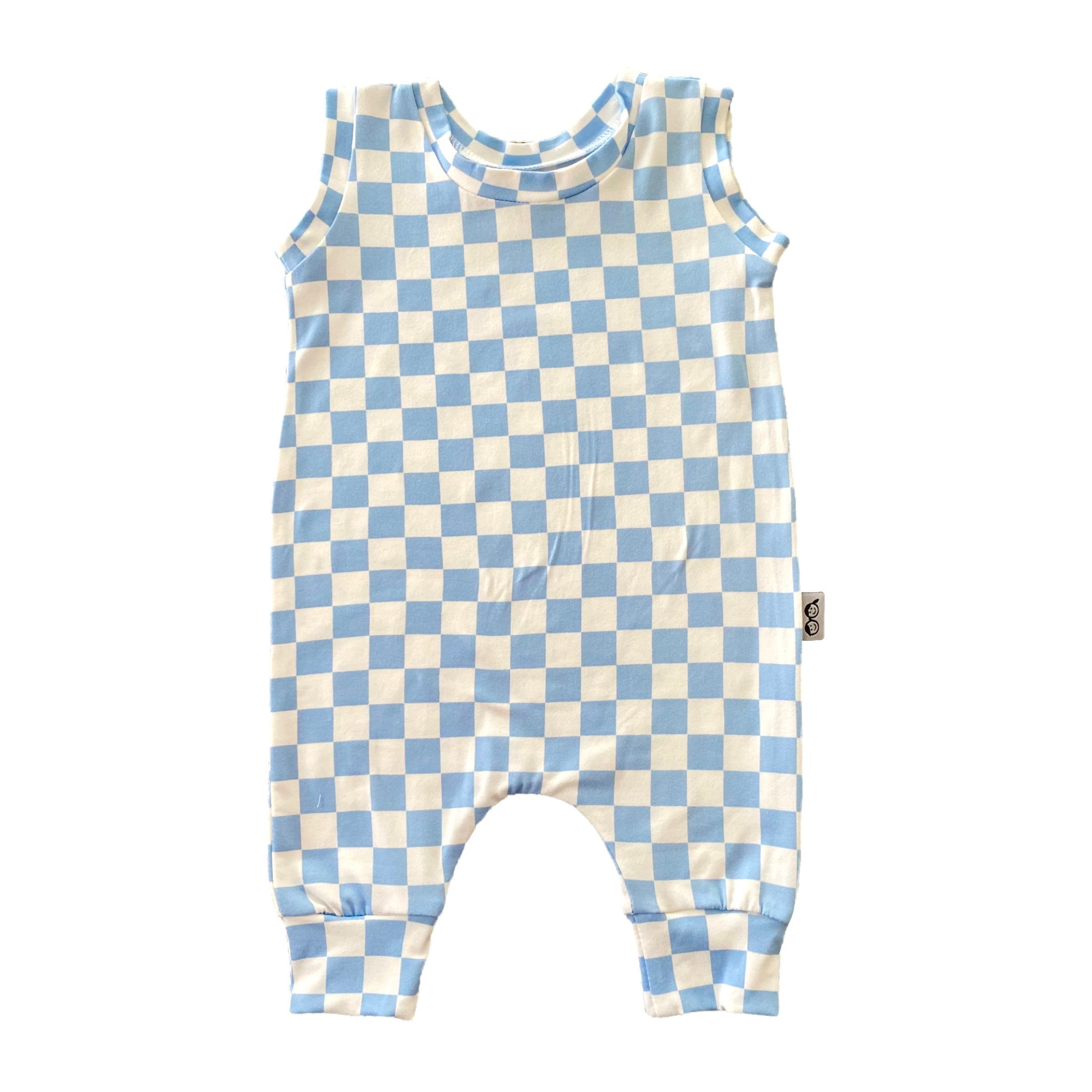 Blue Retro Checkered Harem Romper