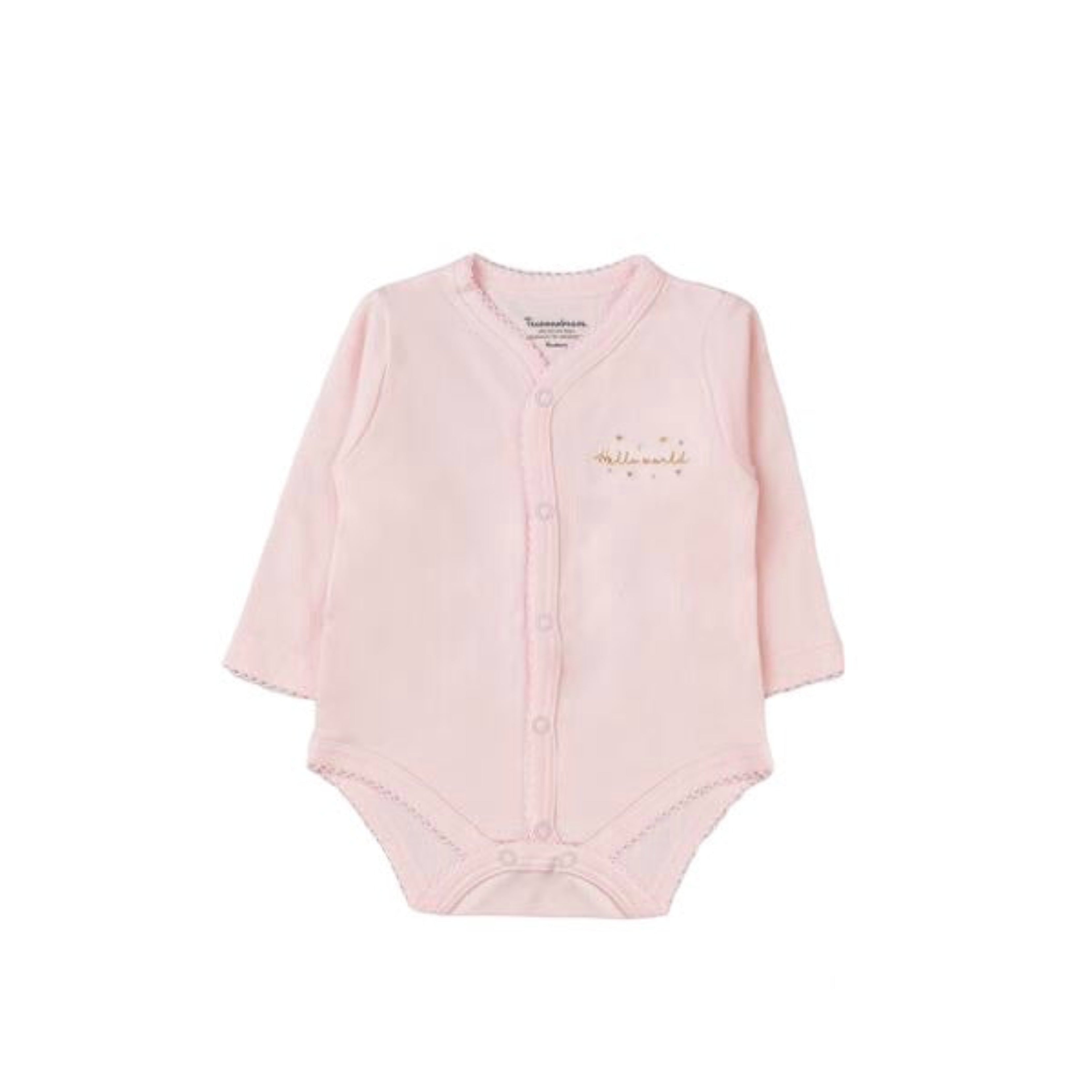 Hello World Long Sleeve Snapped Bodysuit, Pink