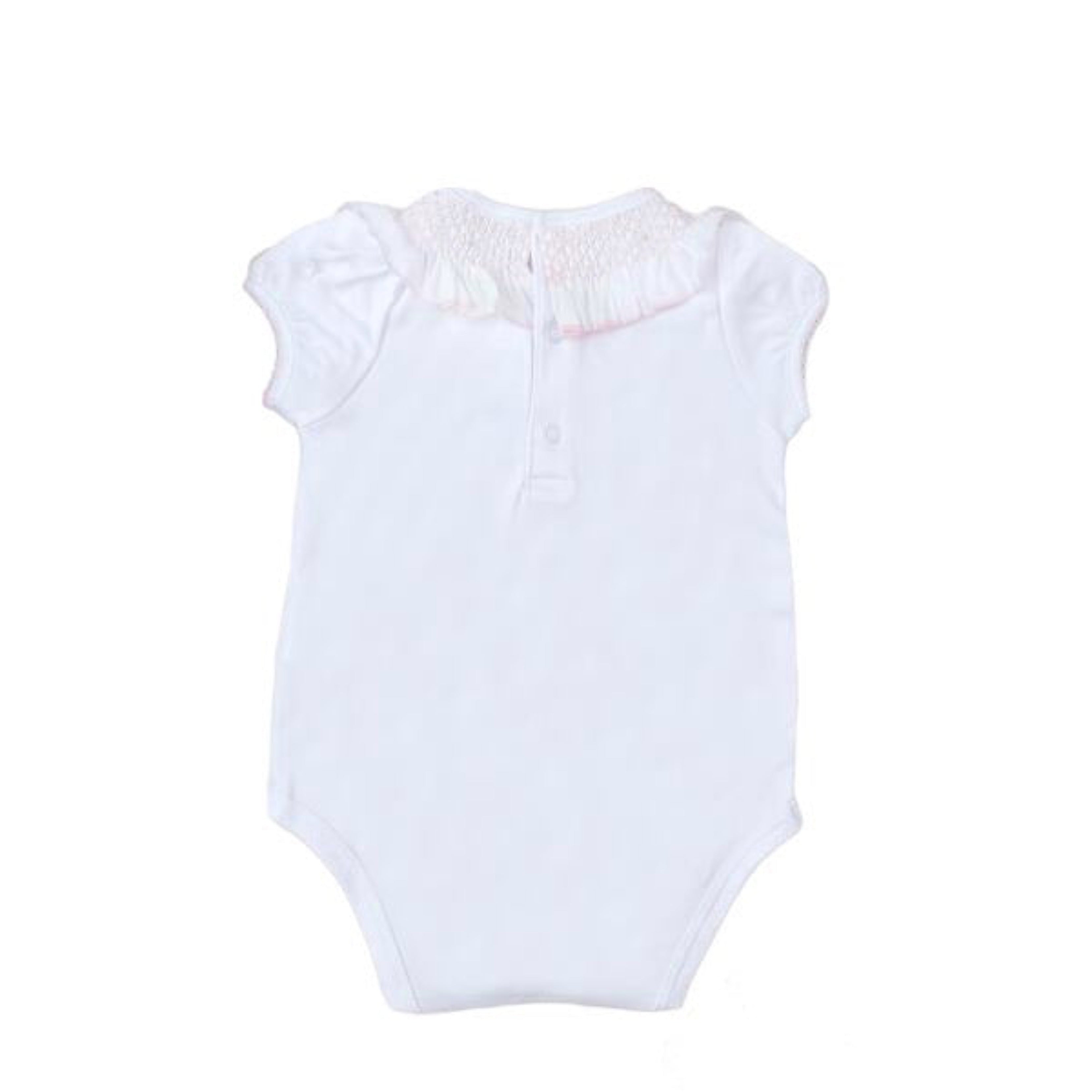 Smocked Short Sleeve Bodysuit, White & Pink