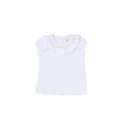 Hand Smocked Girl Top Short Sleeve, White & Pink