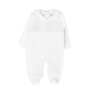 Hand Smocked Pima Playsuit, White