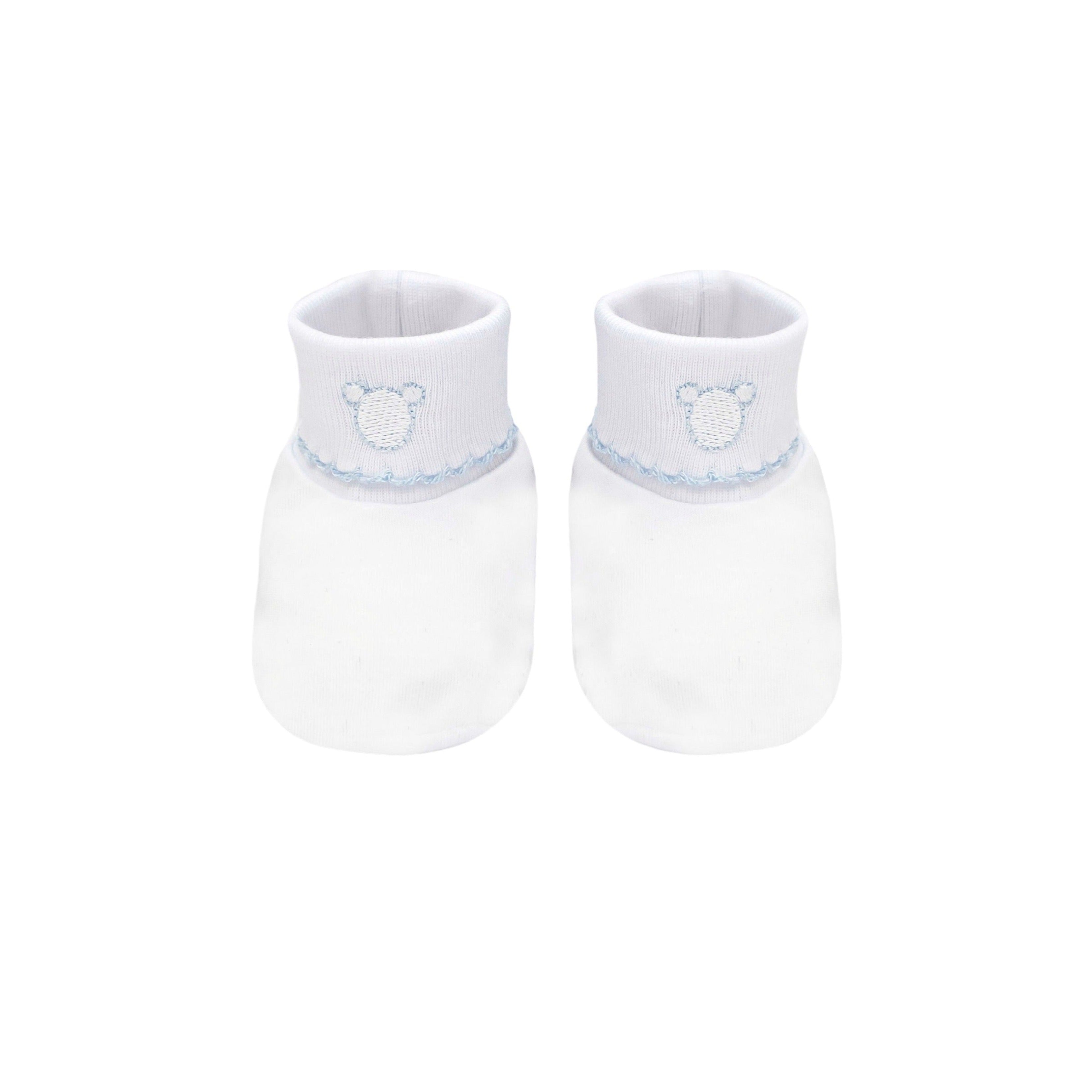 Logo Pima Cotton Booties, White & Blue