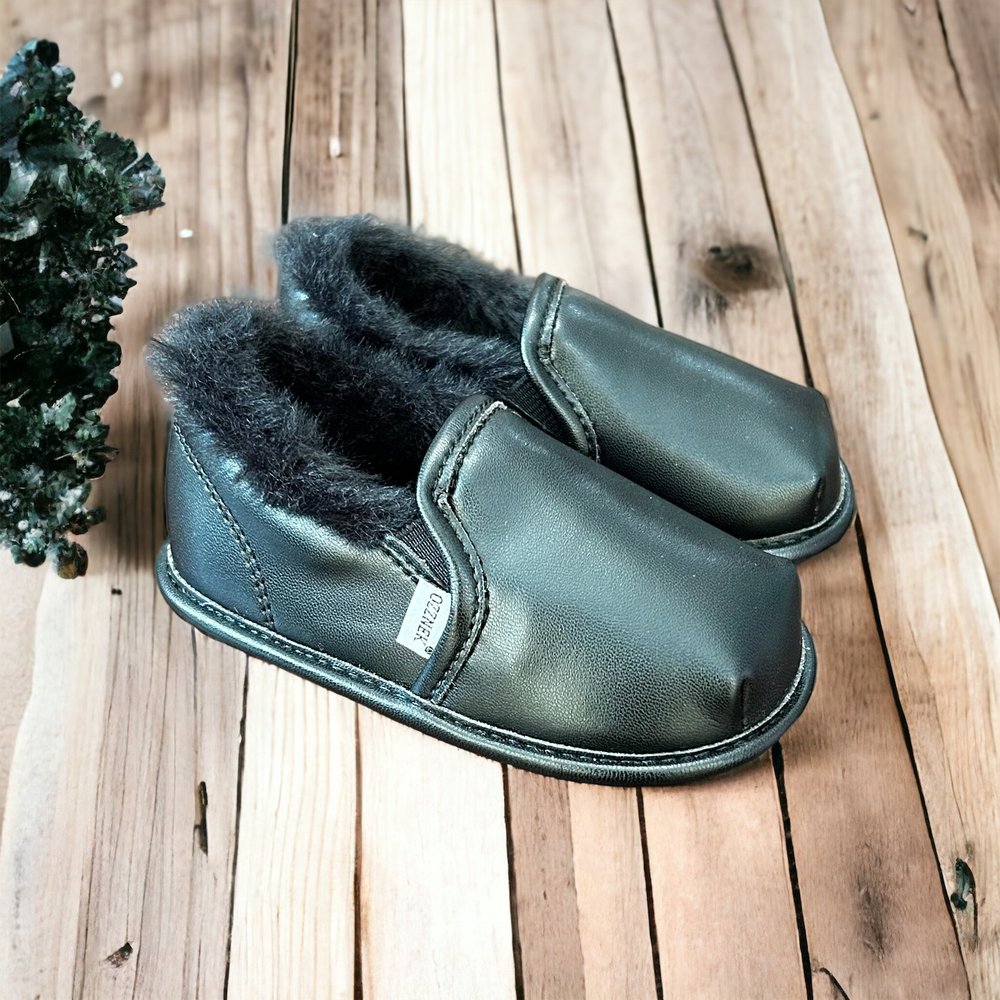 Black Faux-fur Barefoot Shoe Topper | Ozznek Removable Sole Shoes