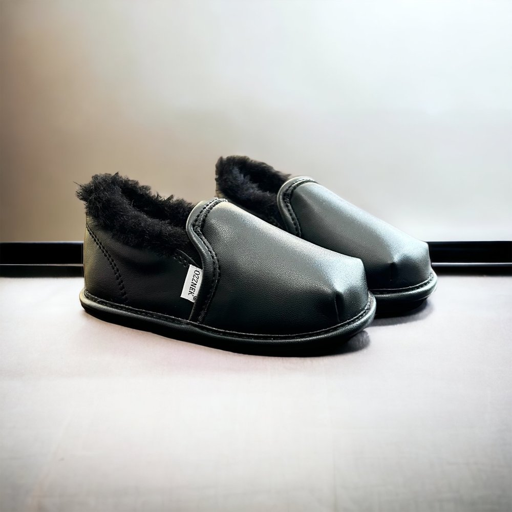 Black Faux-fur Barefoot Shoe Topper | Ozznek Removable Sole Shoes