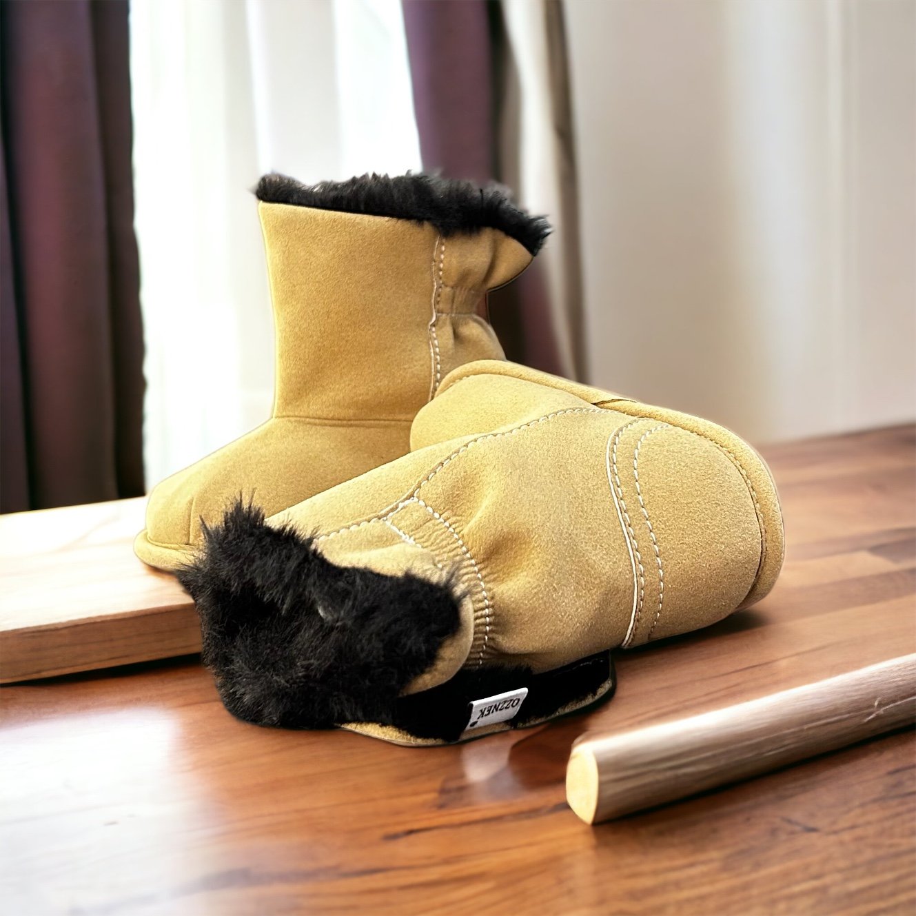 Brown Faux-fur Barefoot Boot Topper | Ozznek Removable Sole Shoes