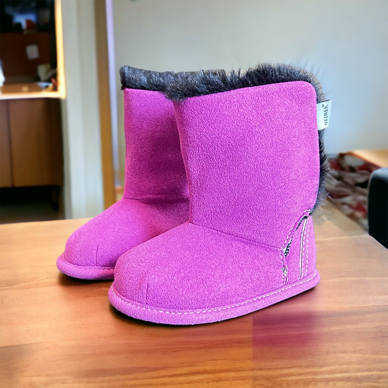 Magenta Faux-fur Barefoot Boot Topper | Ozznek Removable Sole Shoes
