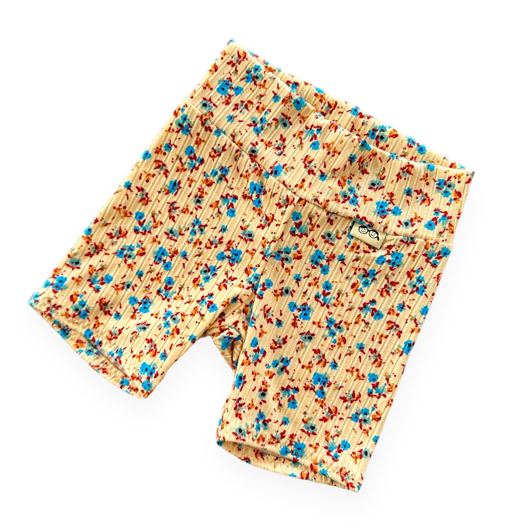 Dainty Floral On Yellow Ribbed Biker Shorts