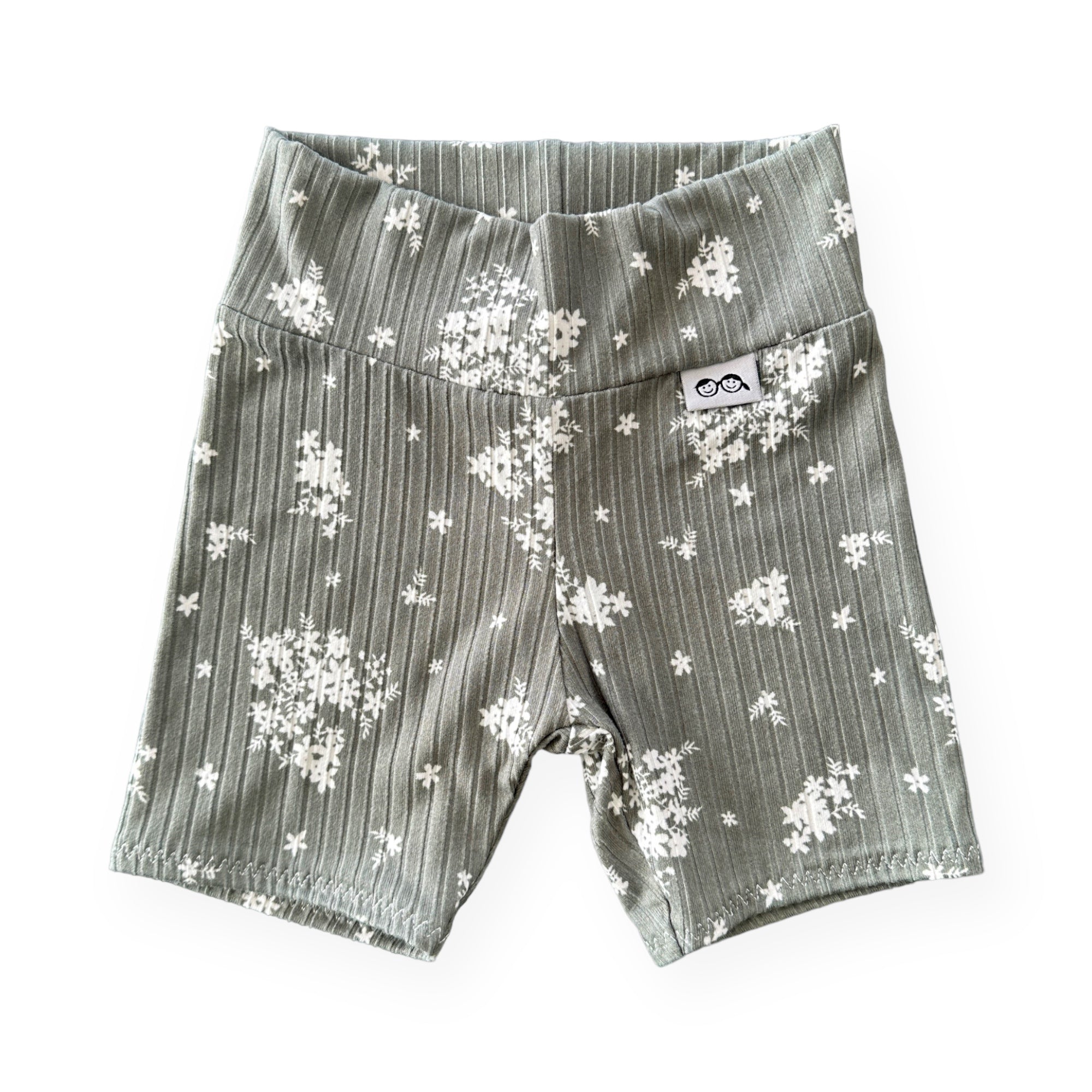 Minimal Floral Olive Ribbed Biker Shorts Lounge Set