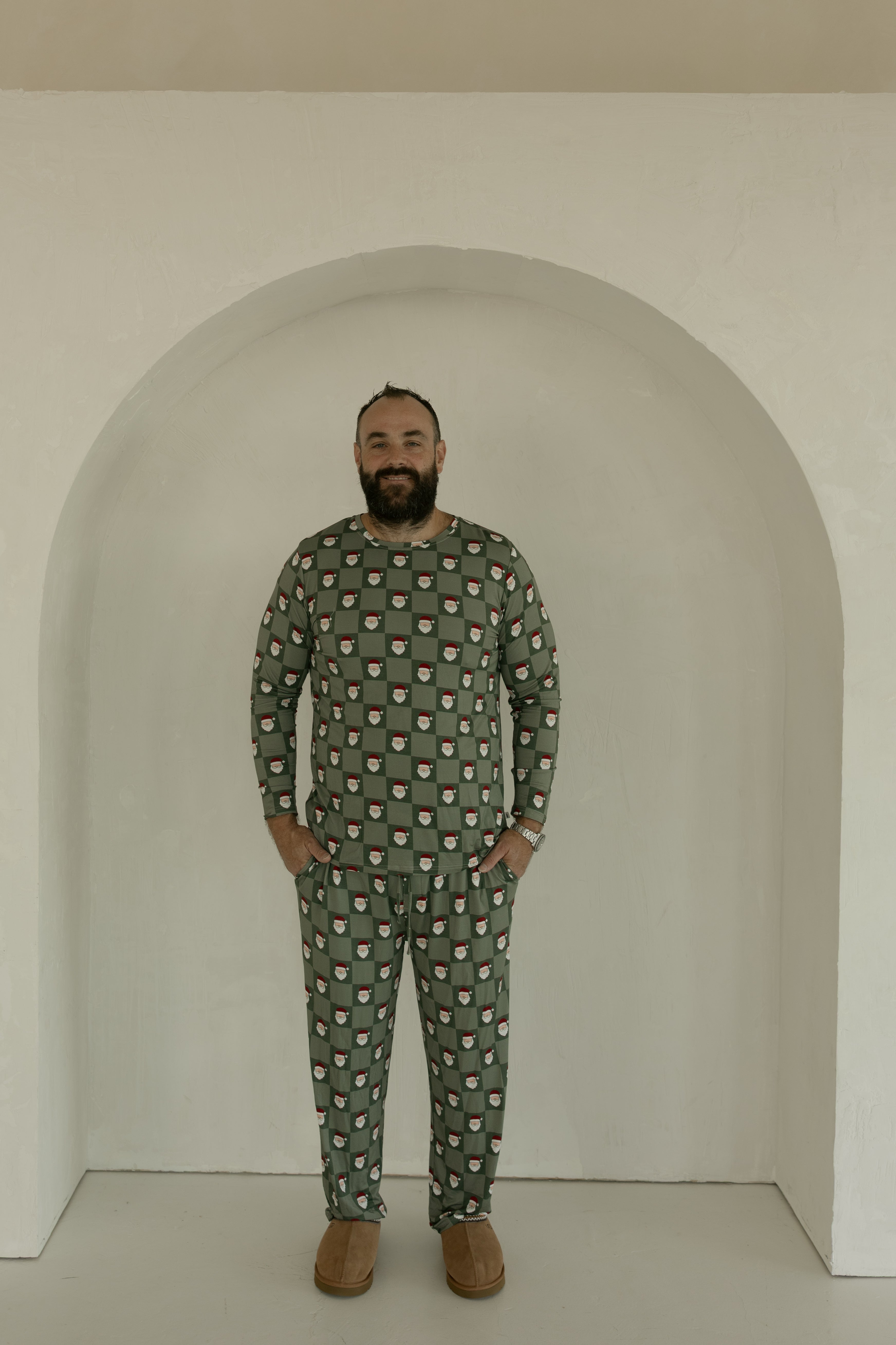 Men's Bamboo Pajamas | Santa Checkerboard
