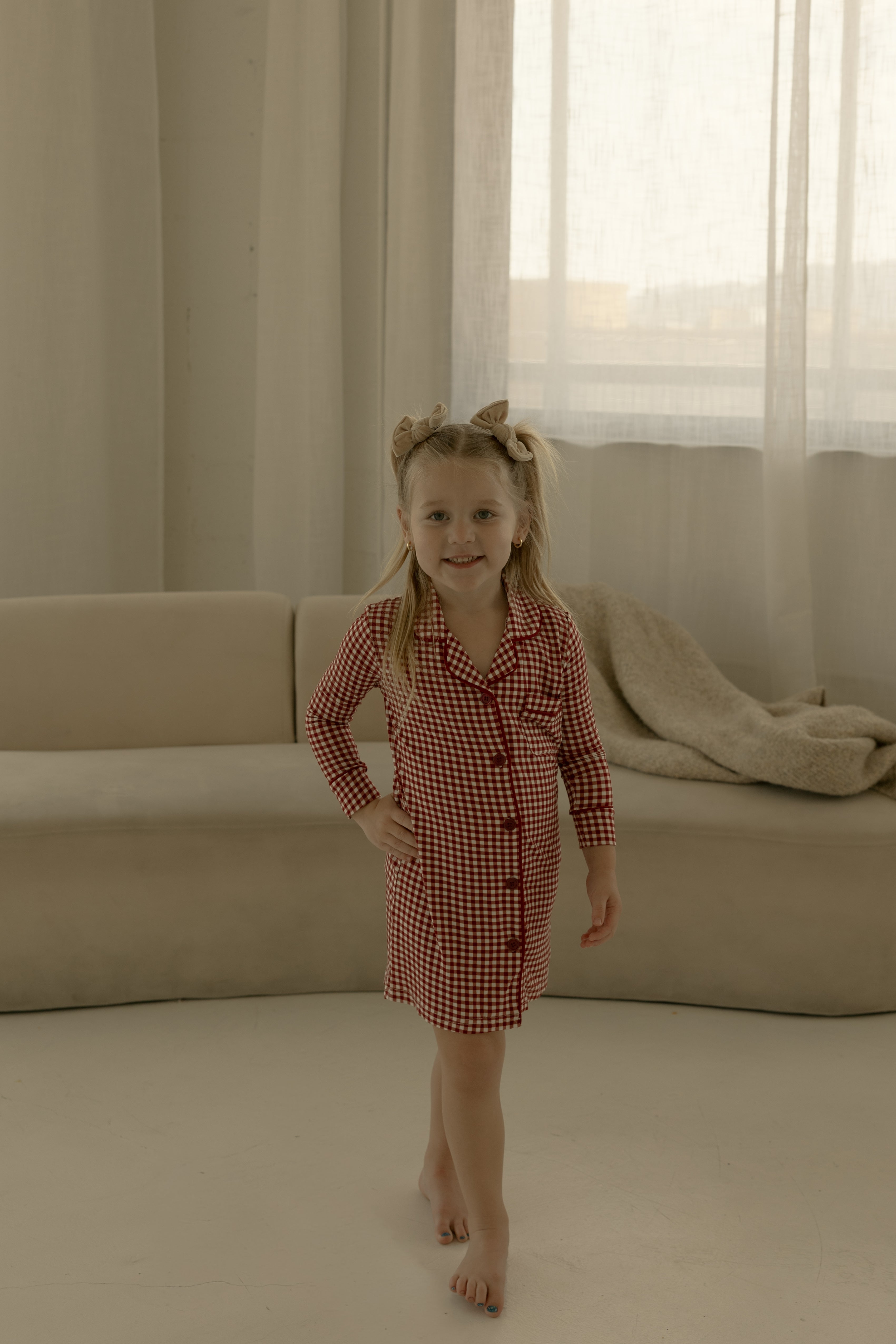 Toddler Bamboo Sleeping Dress | Red Gingham