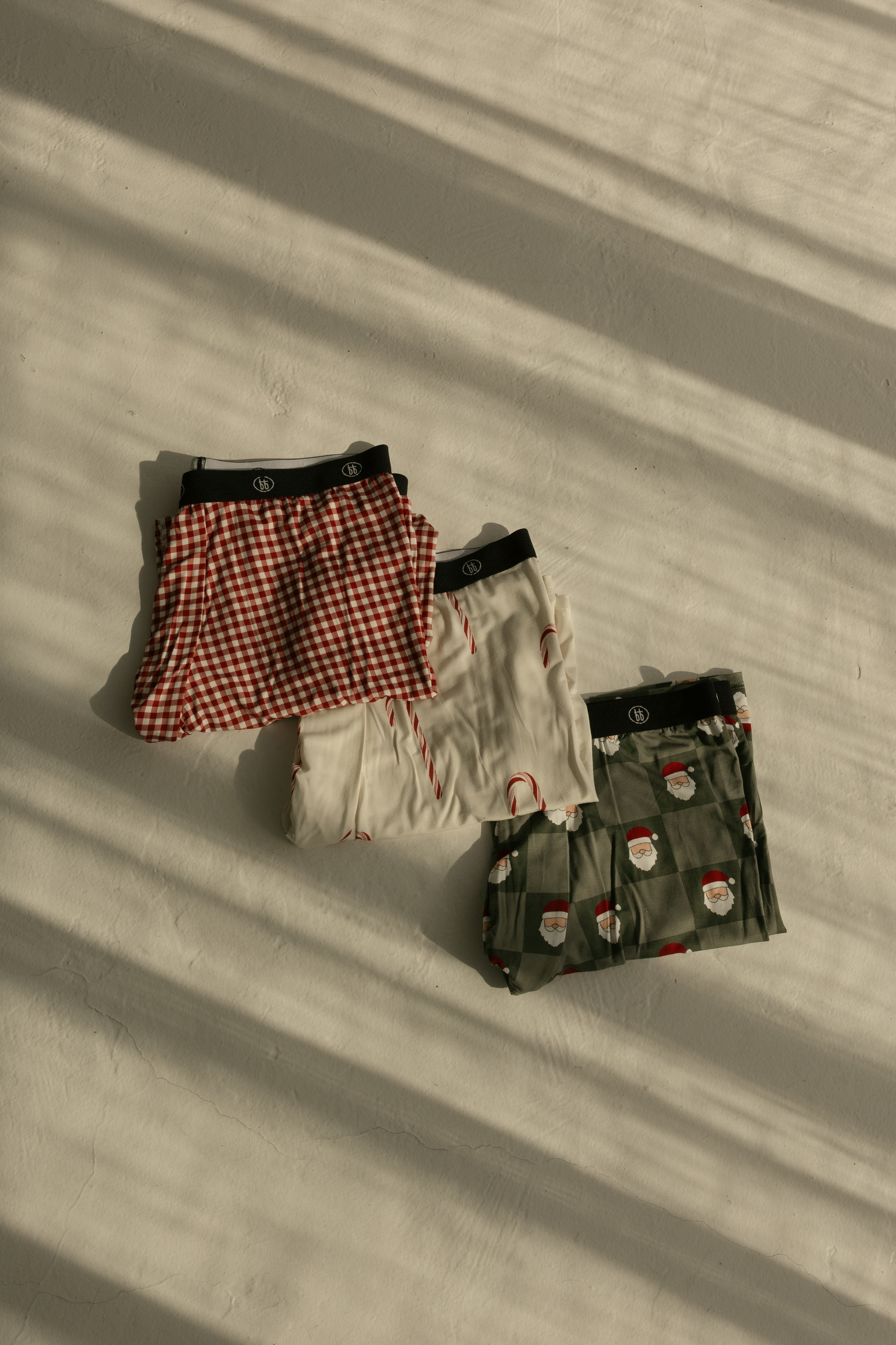 Men's Bamboo Boxers (3 Pack) Red Gingham, Candy Cane & Santa Checkerboard