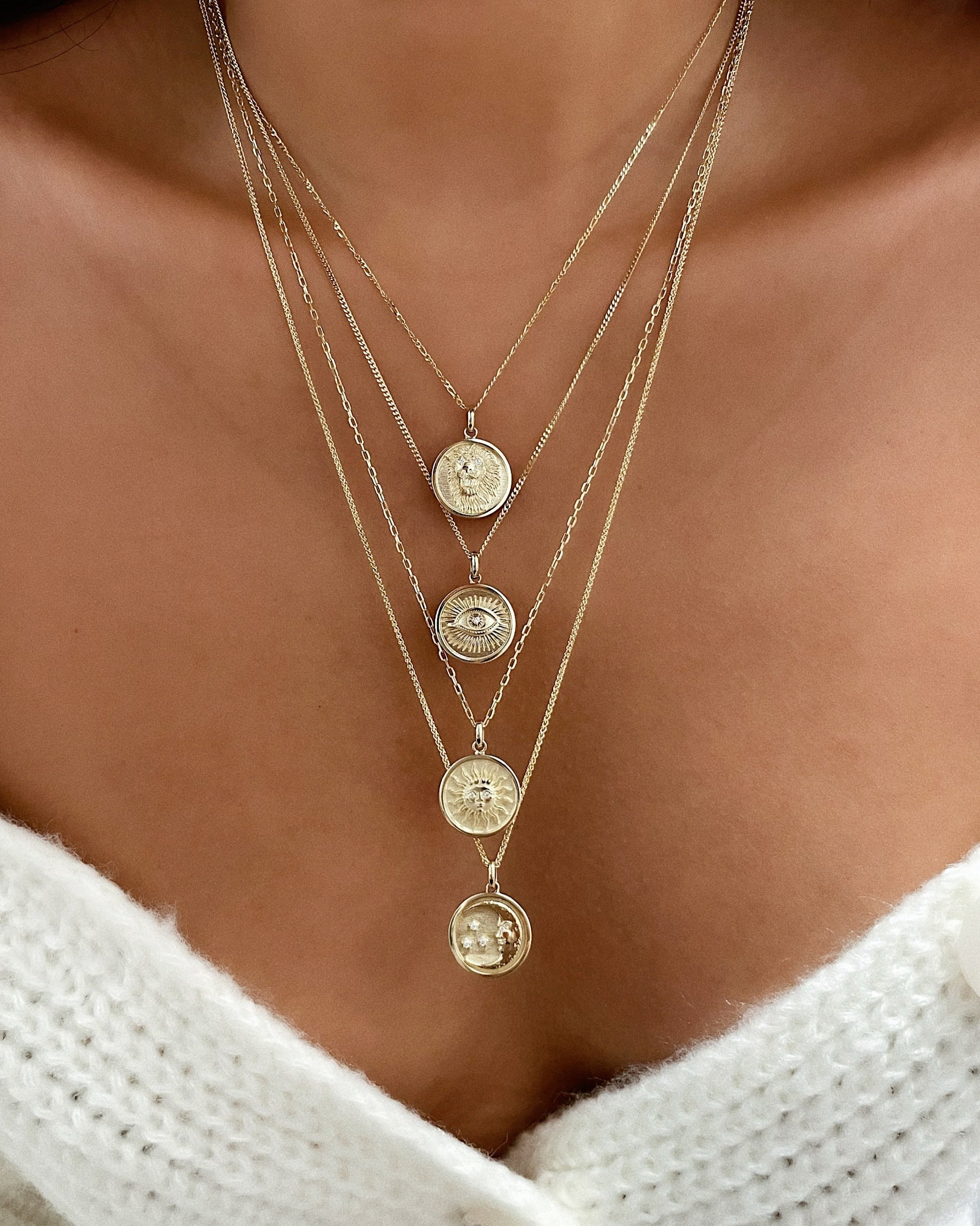 14k Gold Diamond Sun Medallion Necklace