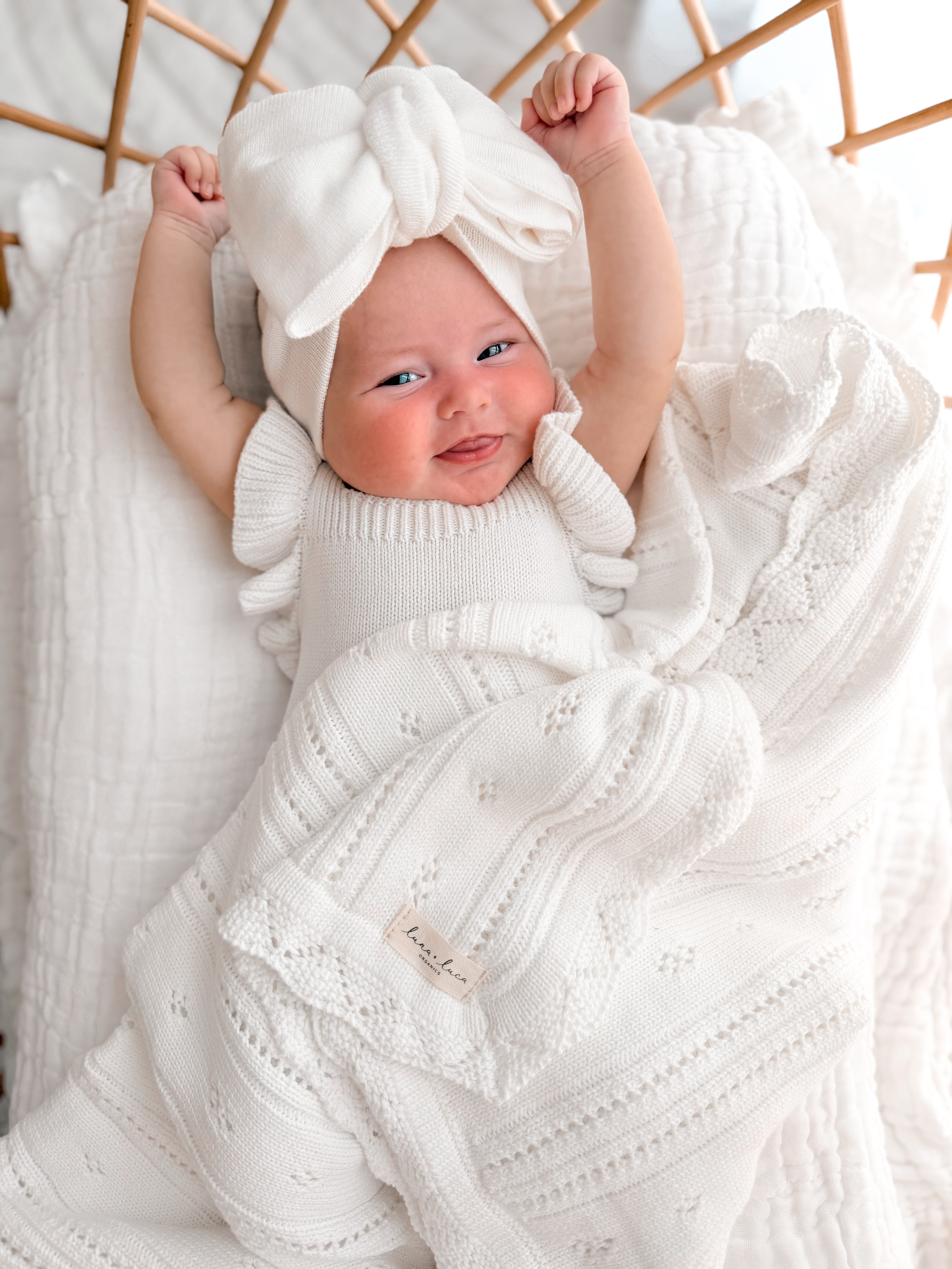 Pointelle Baby Blanket - White