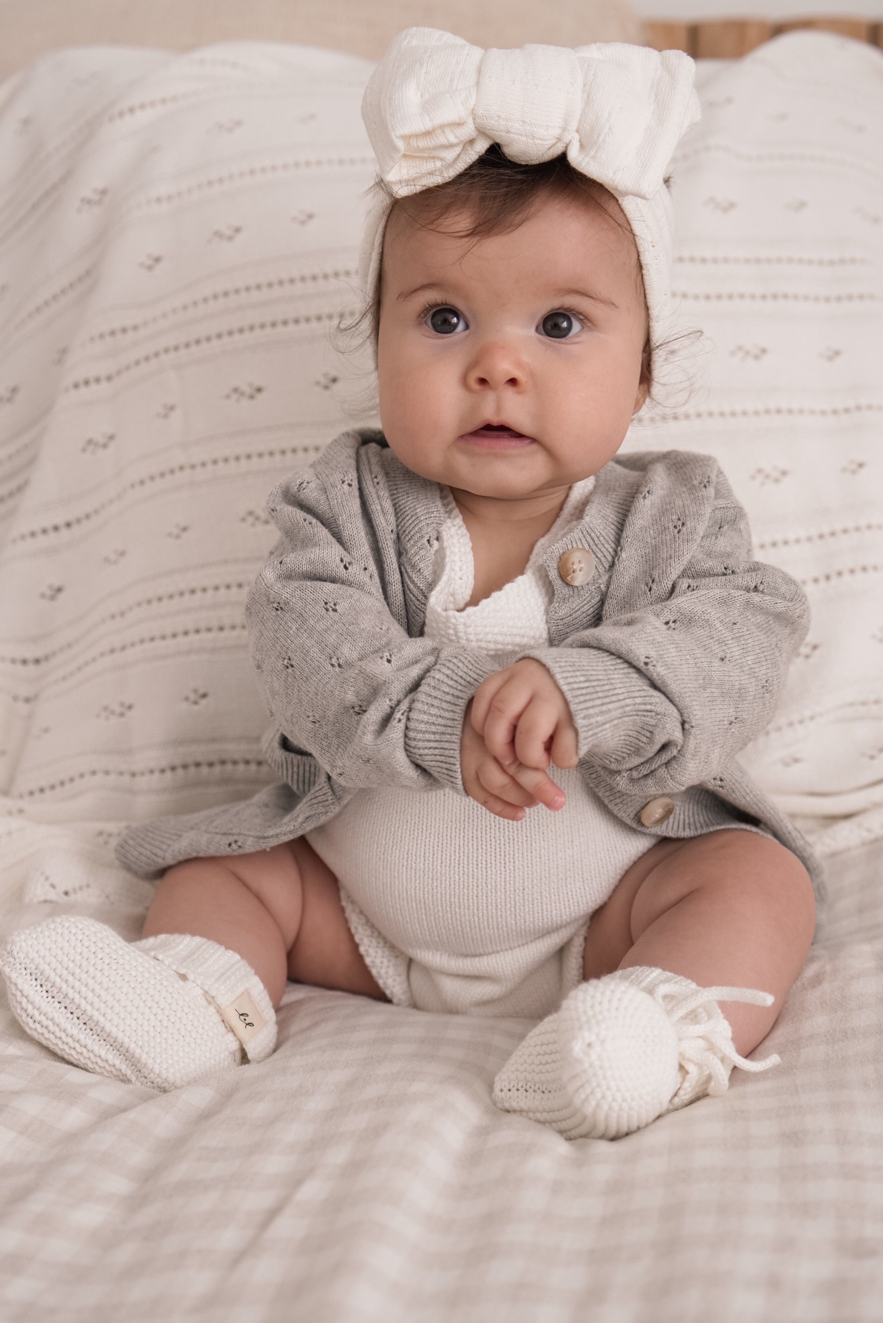 Pointelle Bow Headband - White
