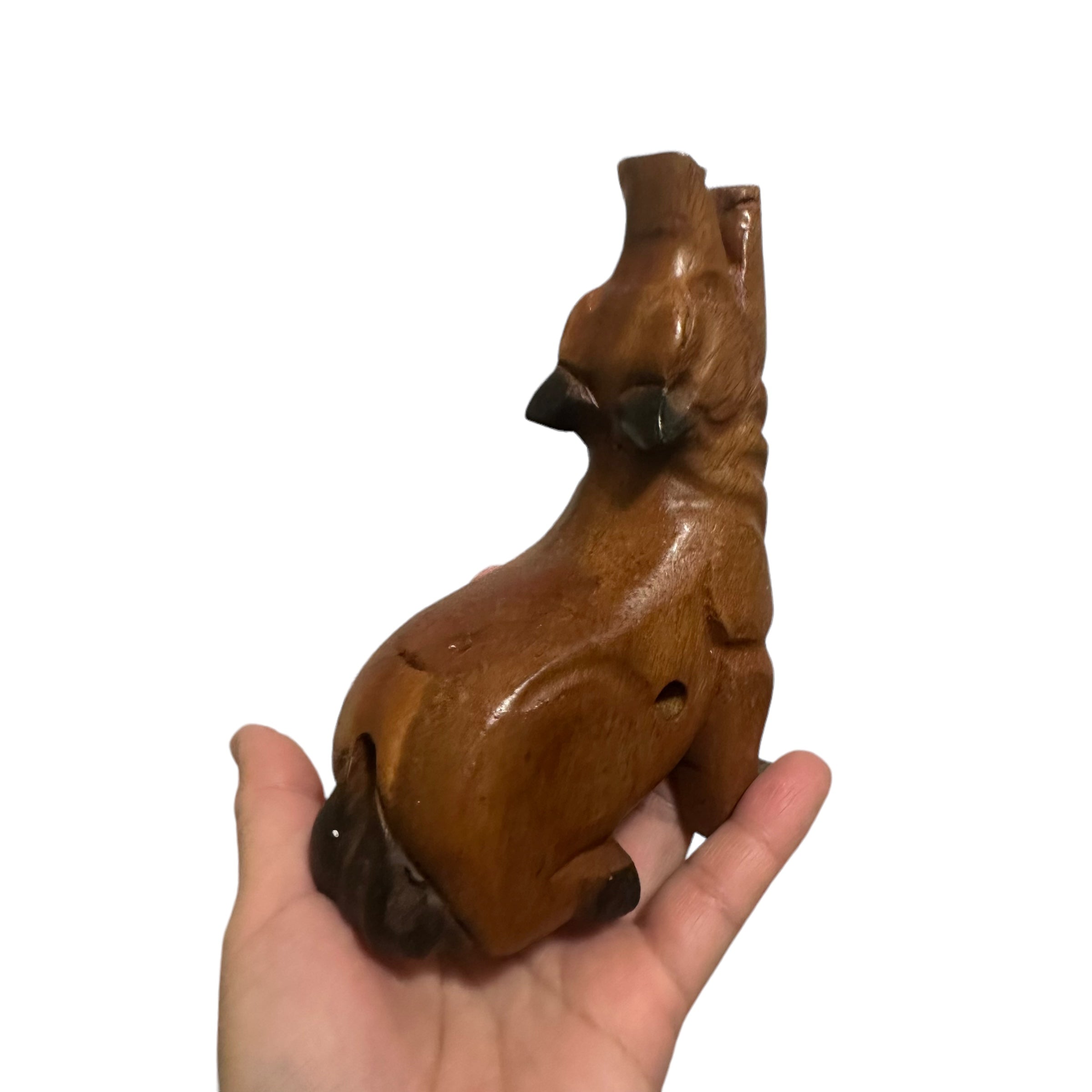 4.5" Small Dark Oak Wolf Musical Whistle Instrument