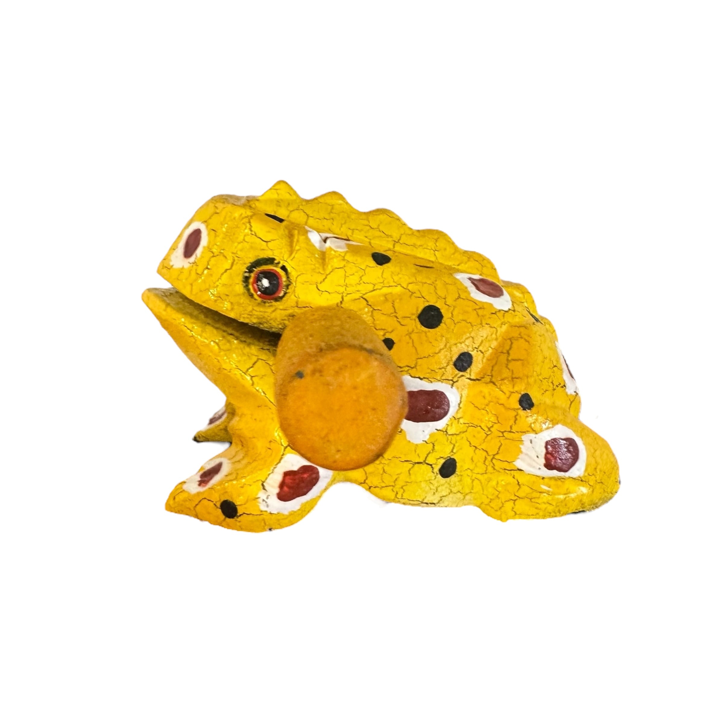 3" Wooden Musical Frog - Mustard Design (percussion Instrument)