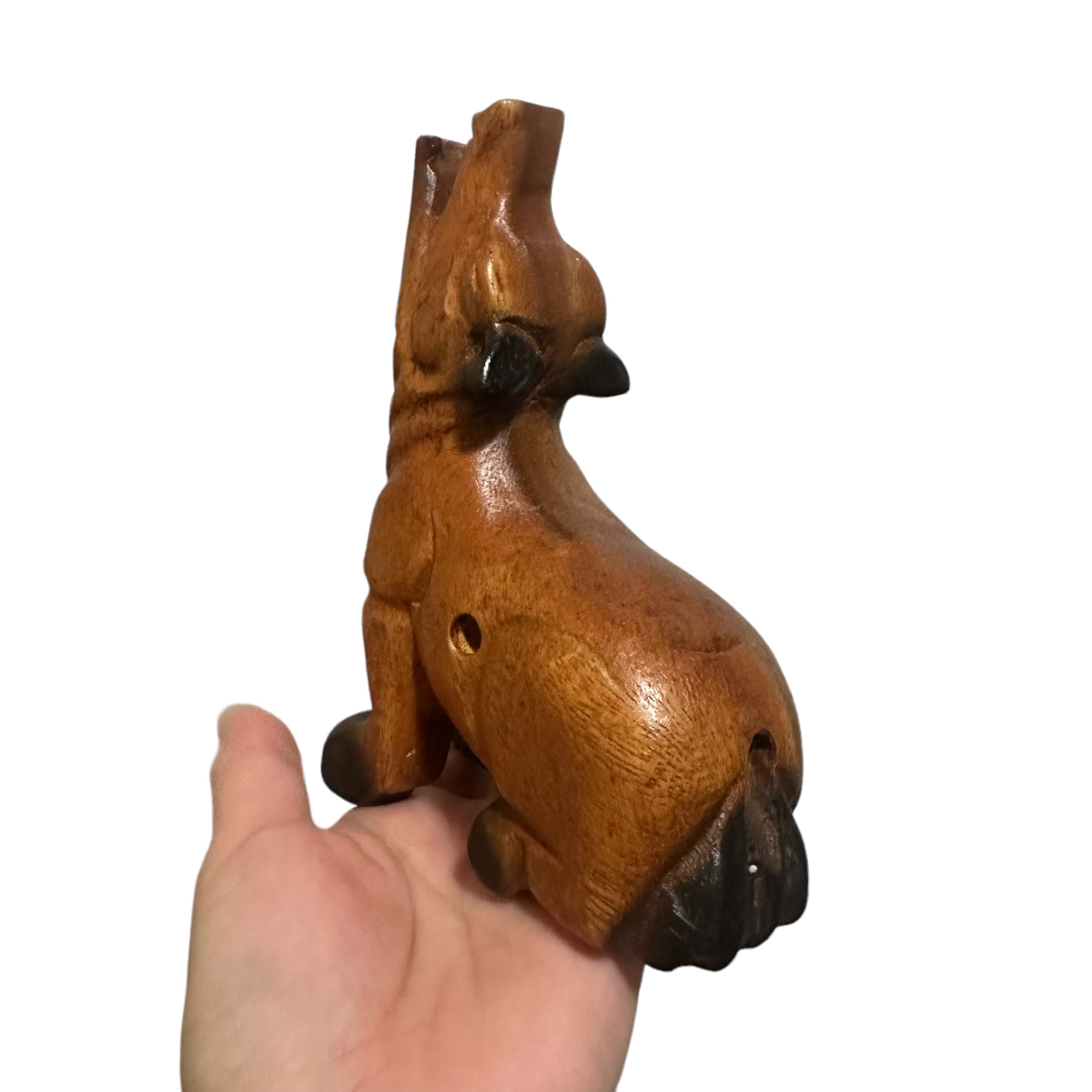 4.5" Small Dark Oak Wolf Musical Whistle Instrument