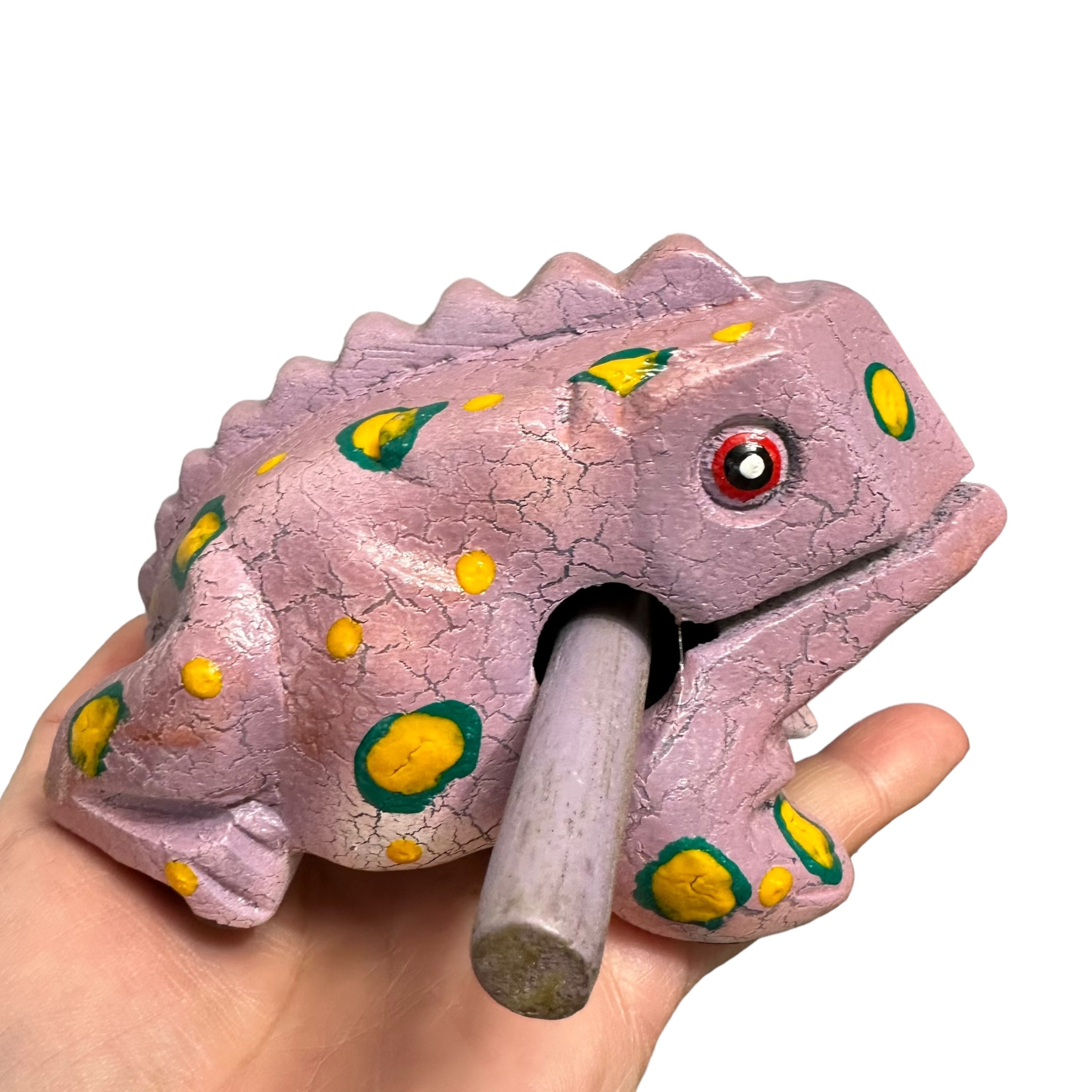 4" Wooden Musical Frog - Lavender Design (percussion Instrument)