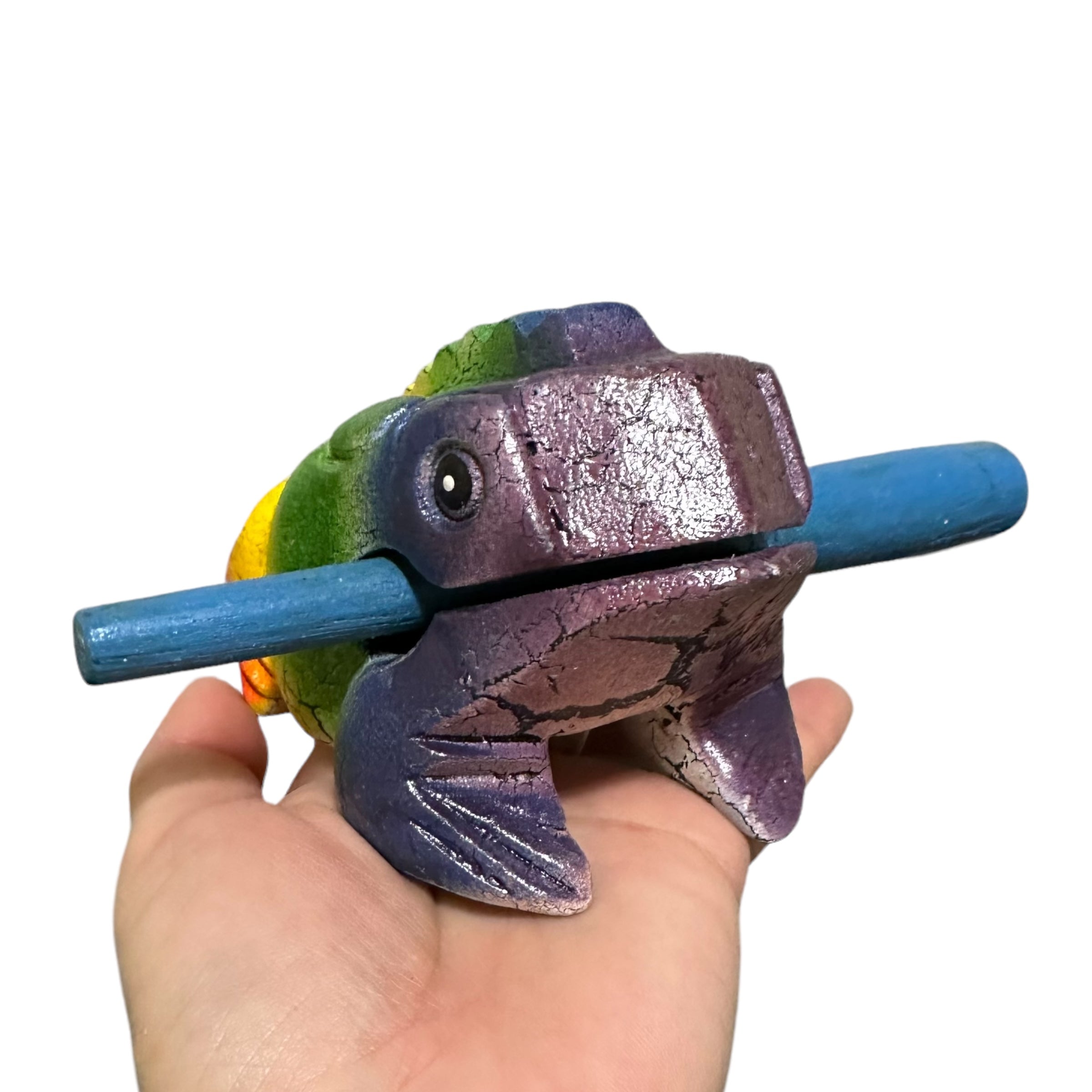 4" Wooden Musical Frog - Rainbow Design (percussion Instrument)