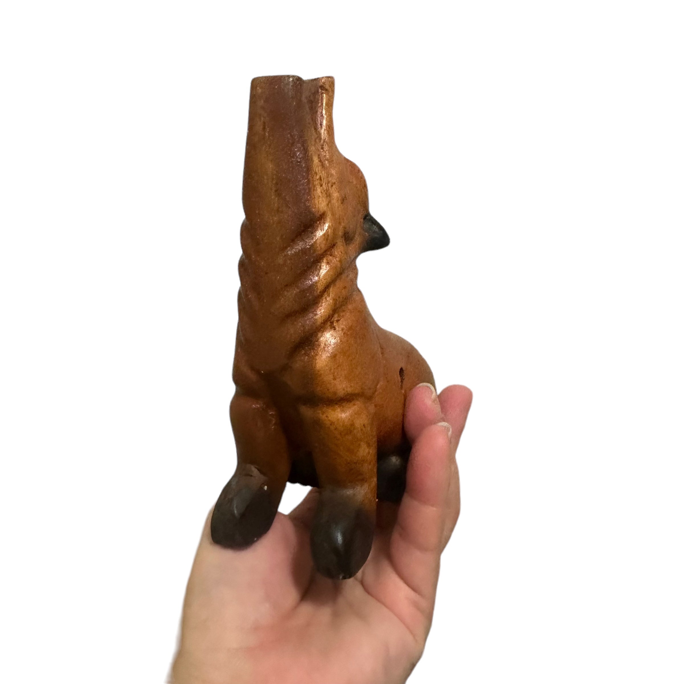 4.5" Small Dark Oak Wolf Musical Whistle Instrument