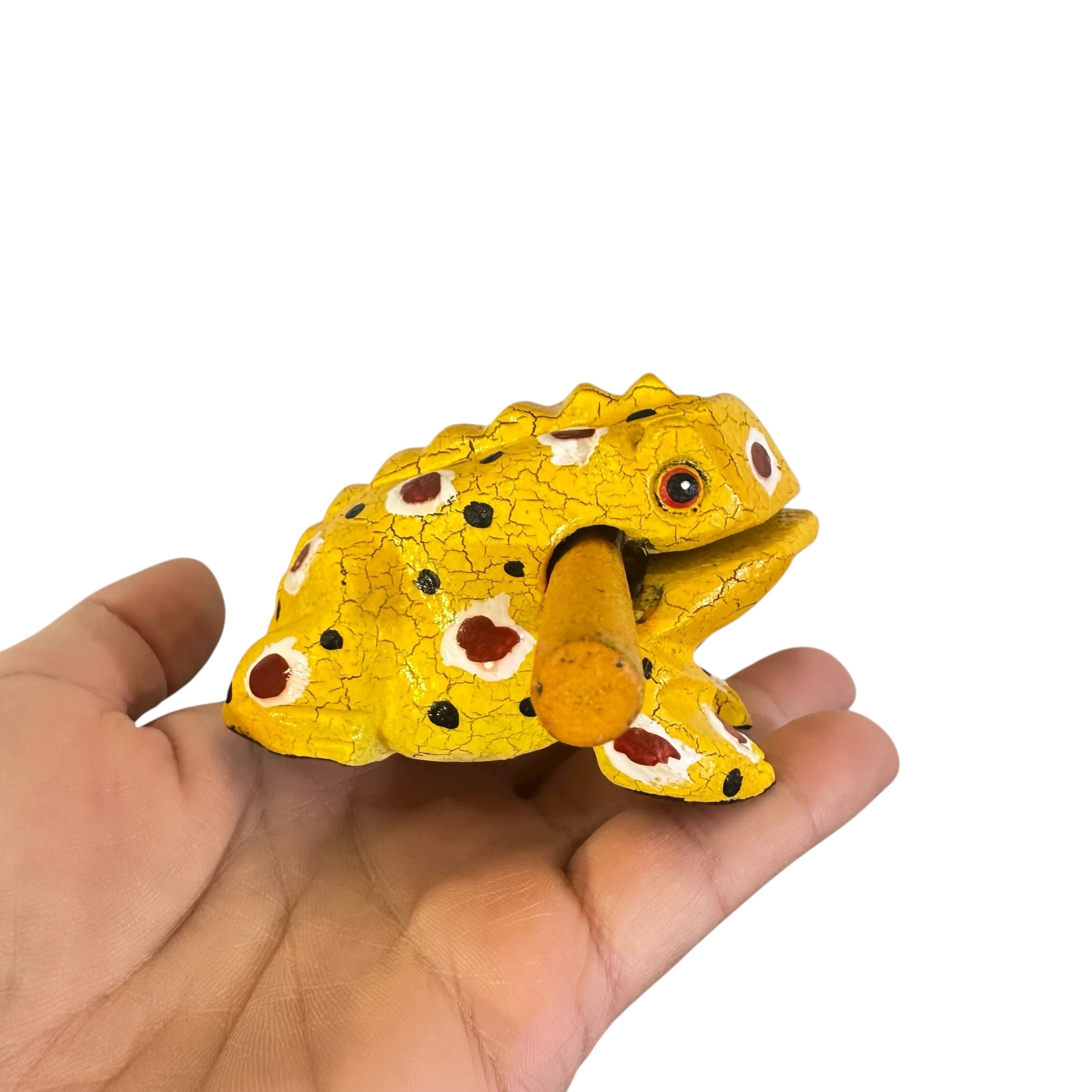 3" Wooden Musical Frog - Mustard Design (percussion Instrument)