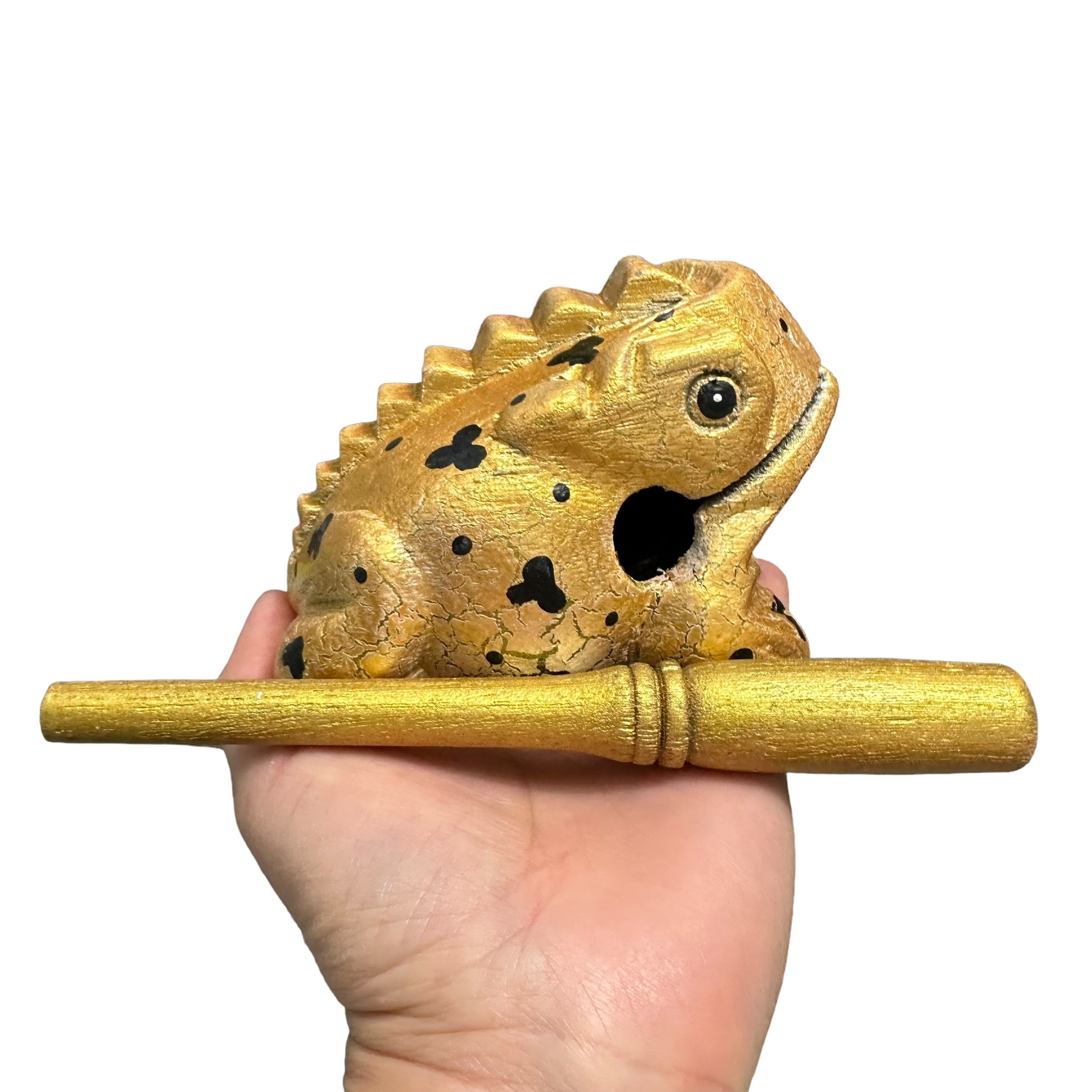4" Wooden Musical Frog - Egyptian Golden Design (percussion Instrument)